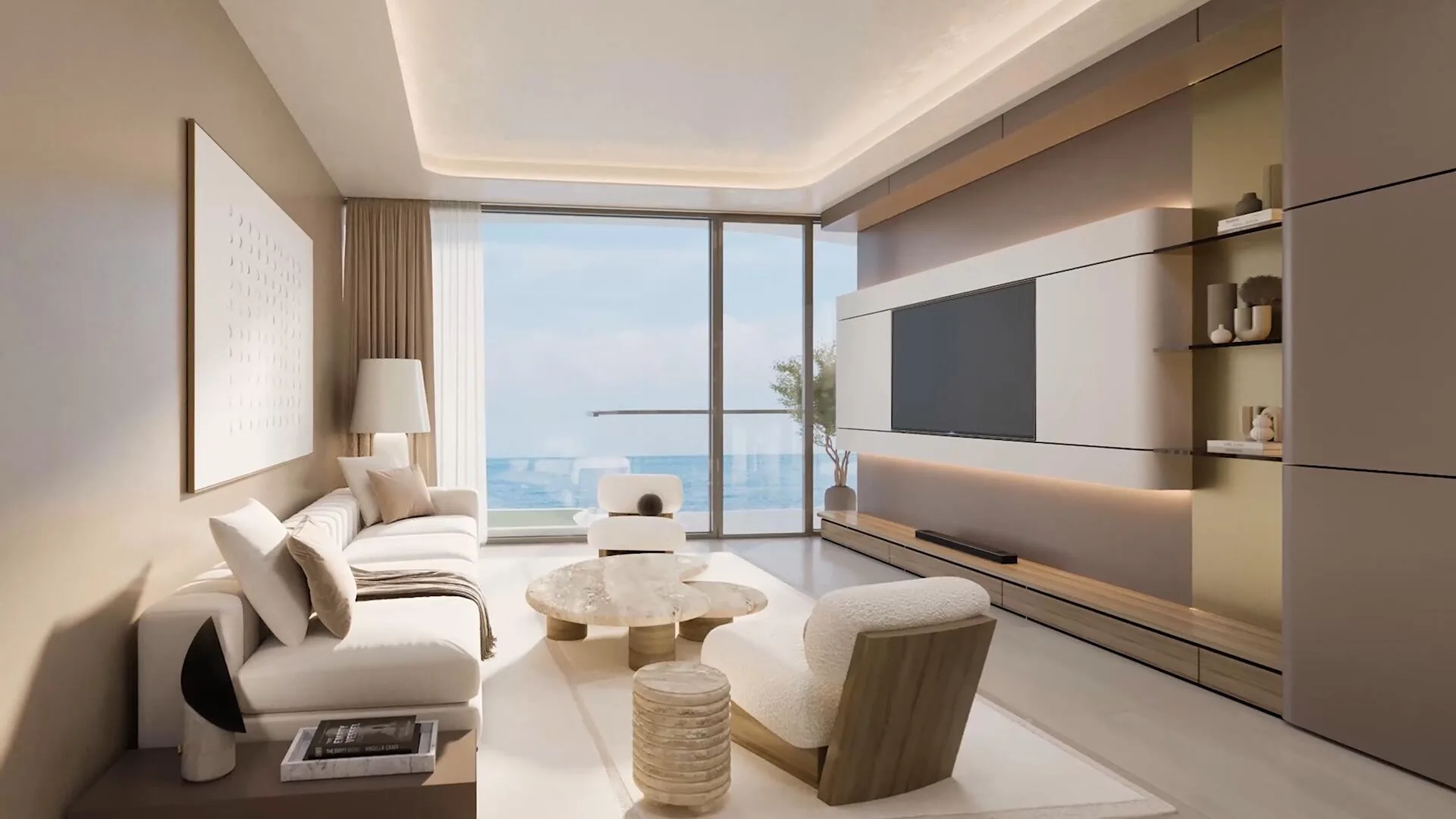 Гостиная квартиры Esmé Beach Residences с выходом на балкон