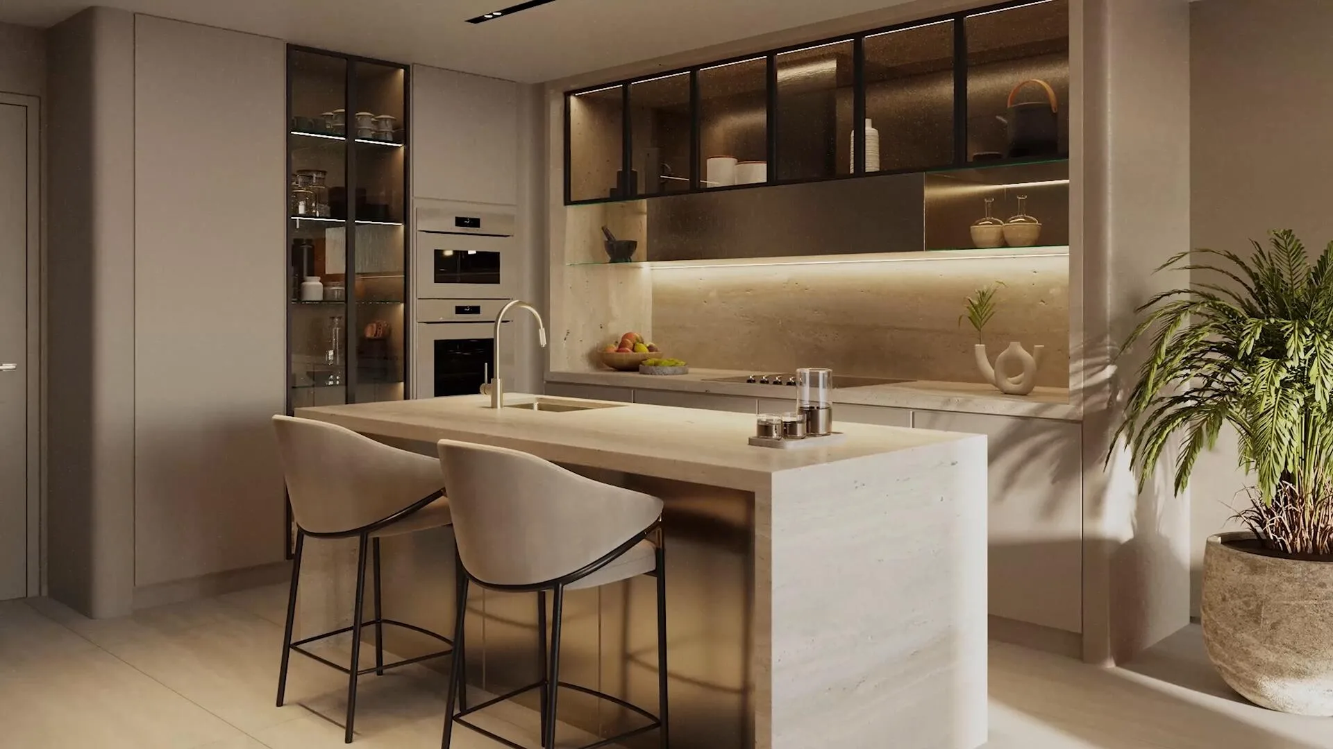Кухня с островом в квартире Esmé Beach Residences