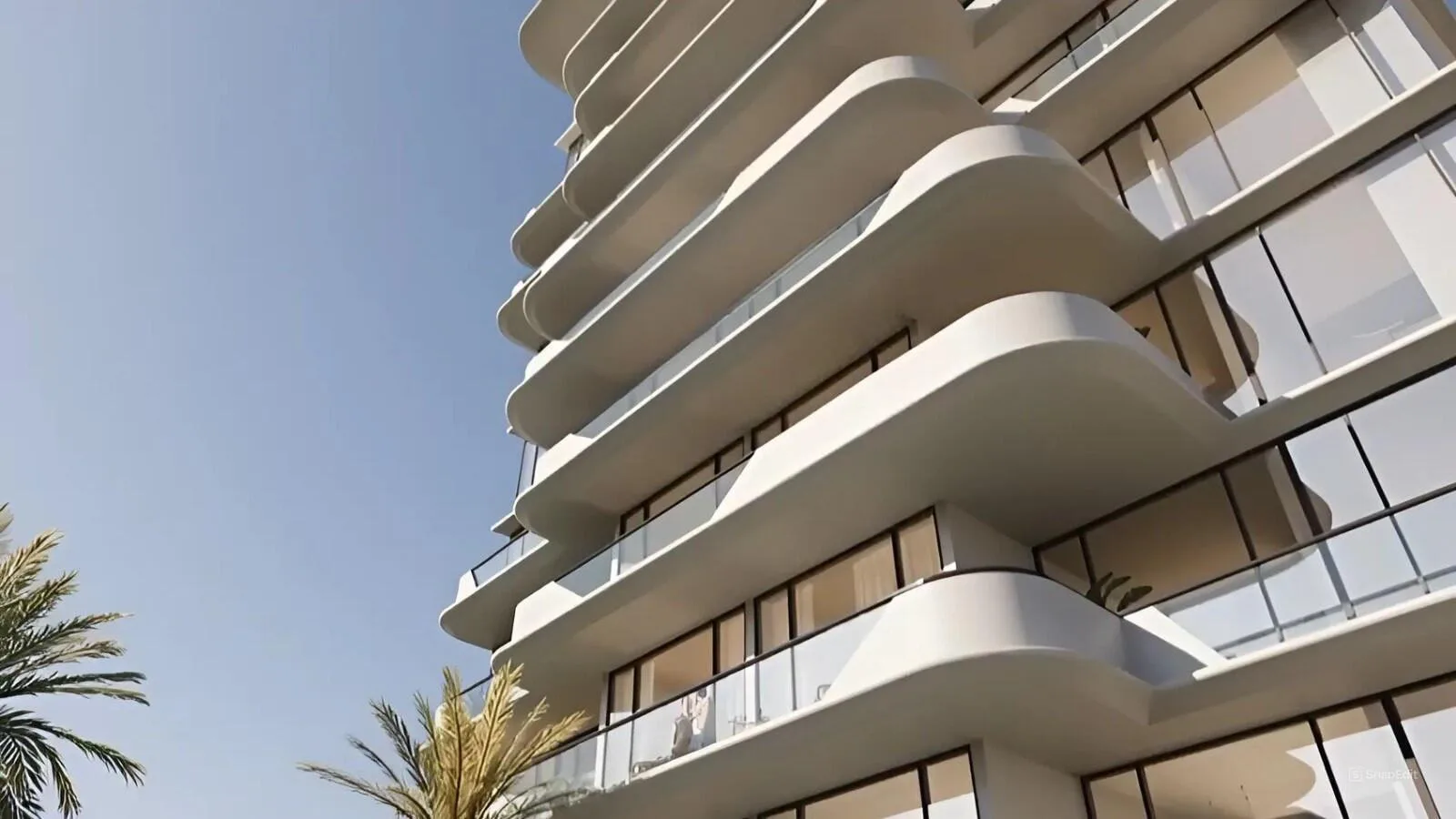 Скруглённые балконы Evora Residences снизу