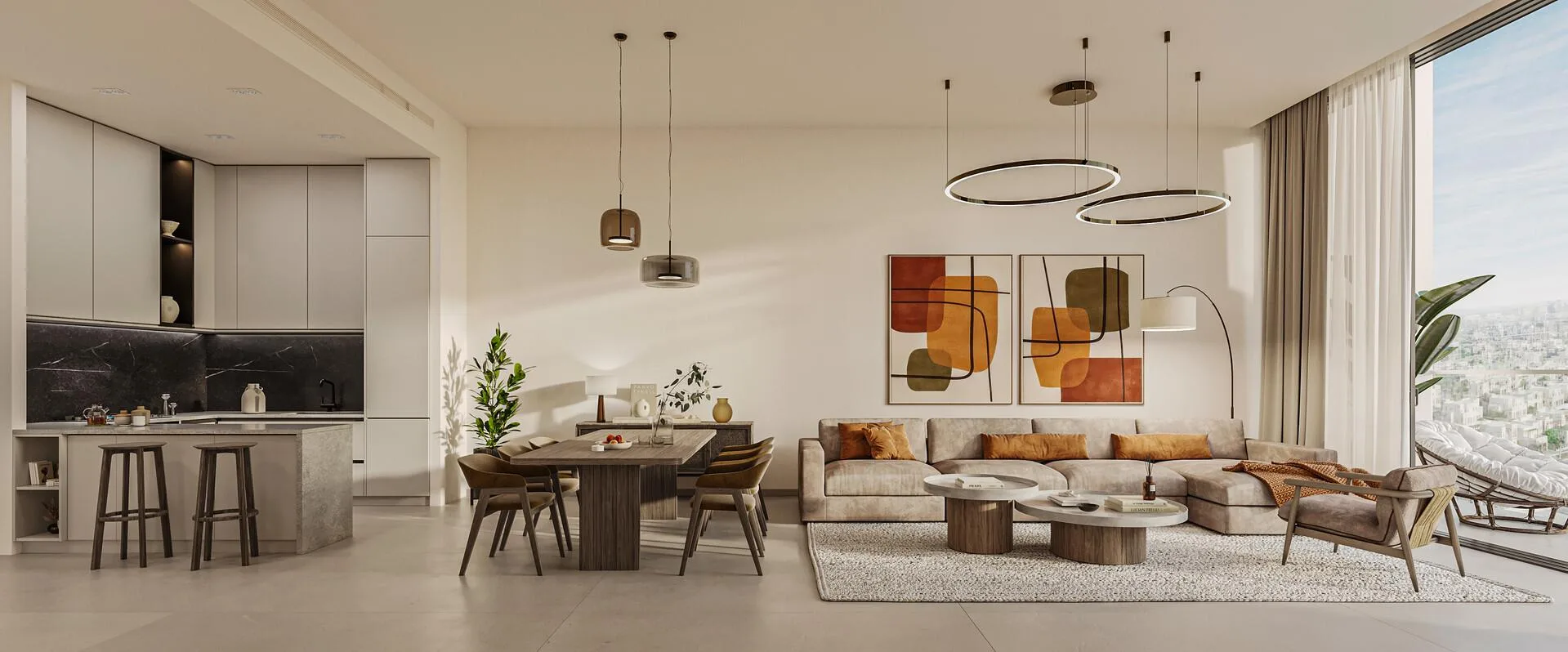 Гостиная и столовая в квартире Evora Residences