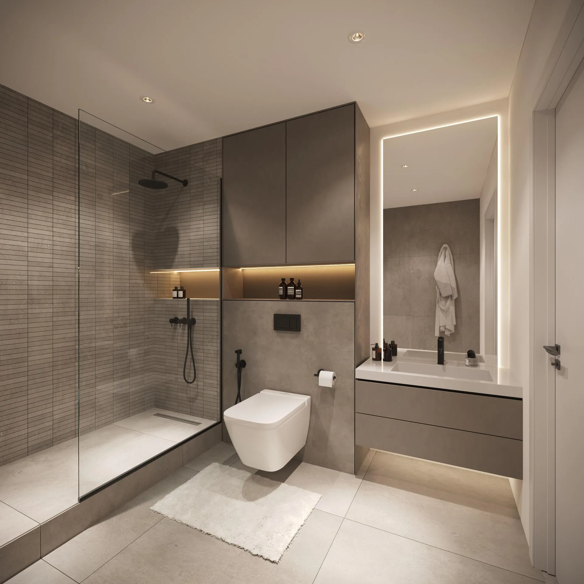 Ванная комната в Evora Residences с душевой за стеклом