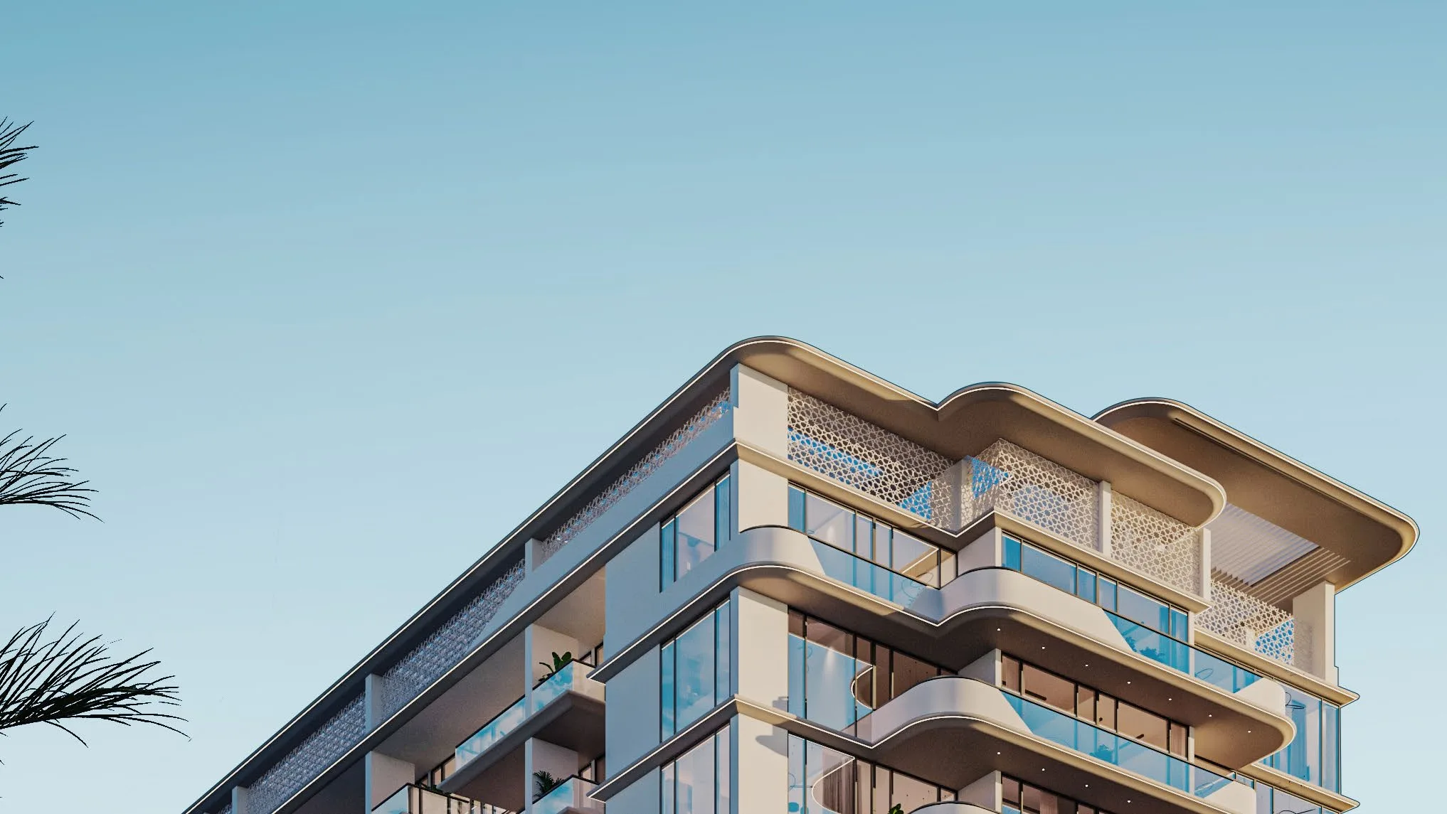 Верхние этажи Evora Residences с резными экранами