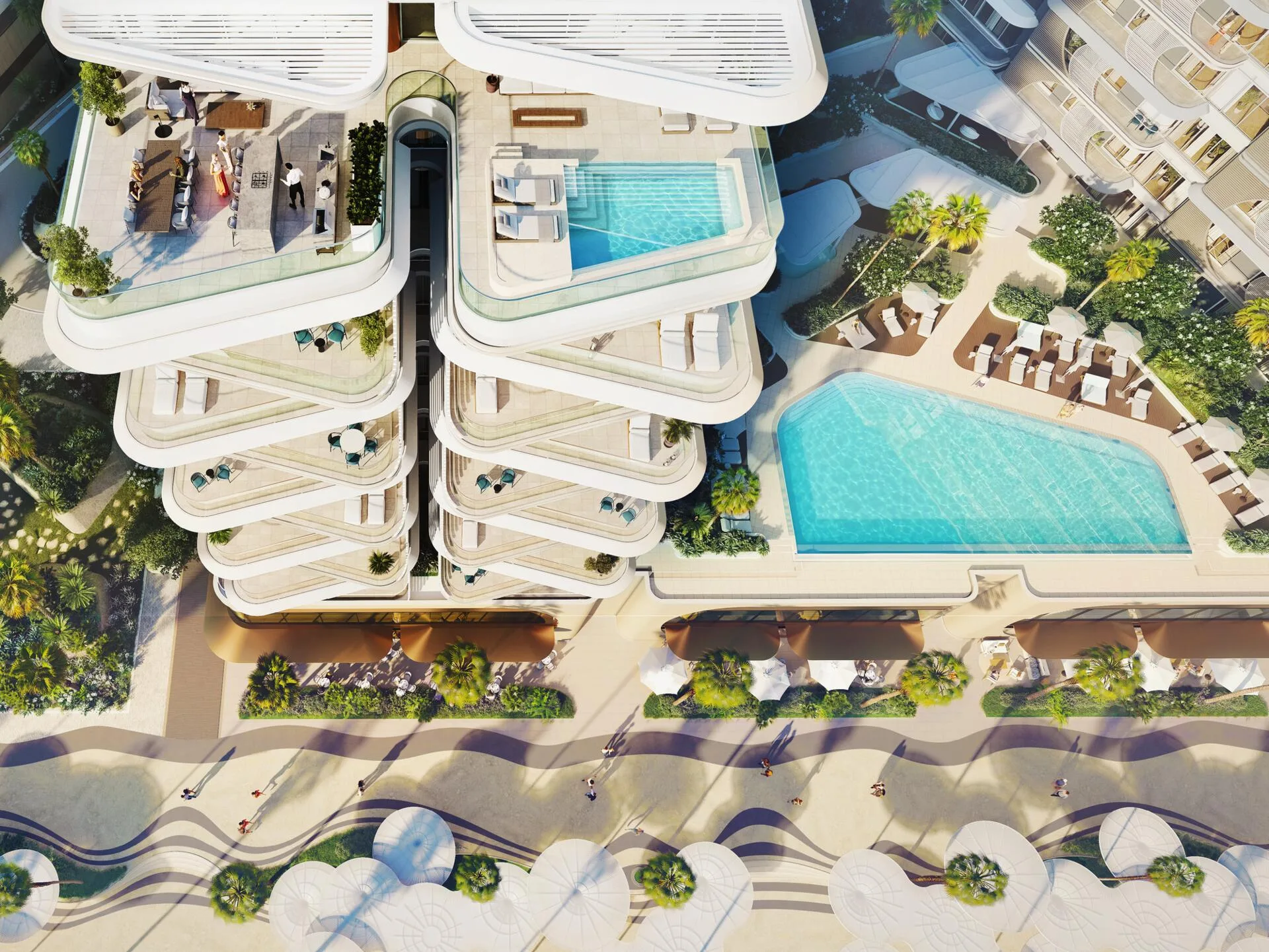 Бассейн на подиуме Fahid Beach Residences сверху