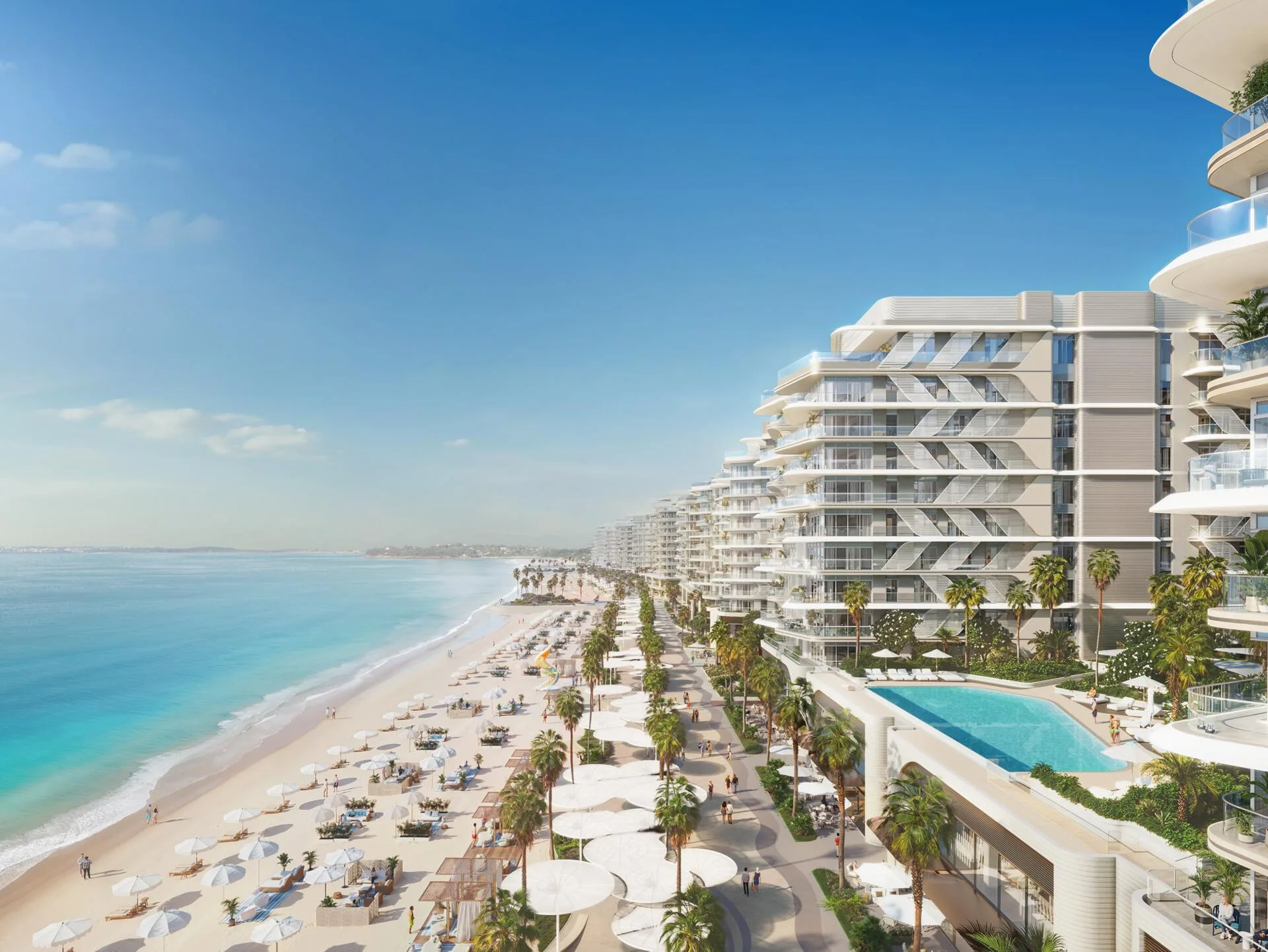Пляж, набережная и бассейн на подиуме Fahid Beach Residences