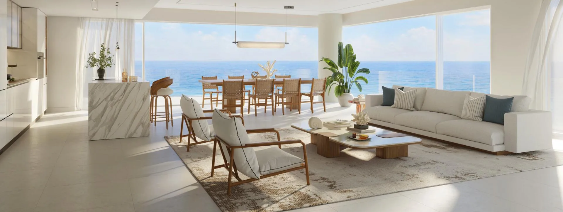 Кухня-гостиная в квартире Fahid Beach Terraces с видом на море