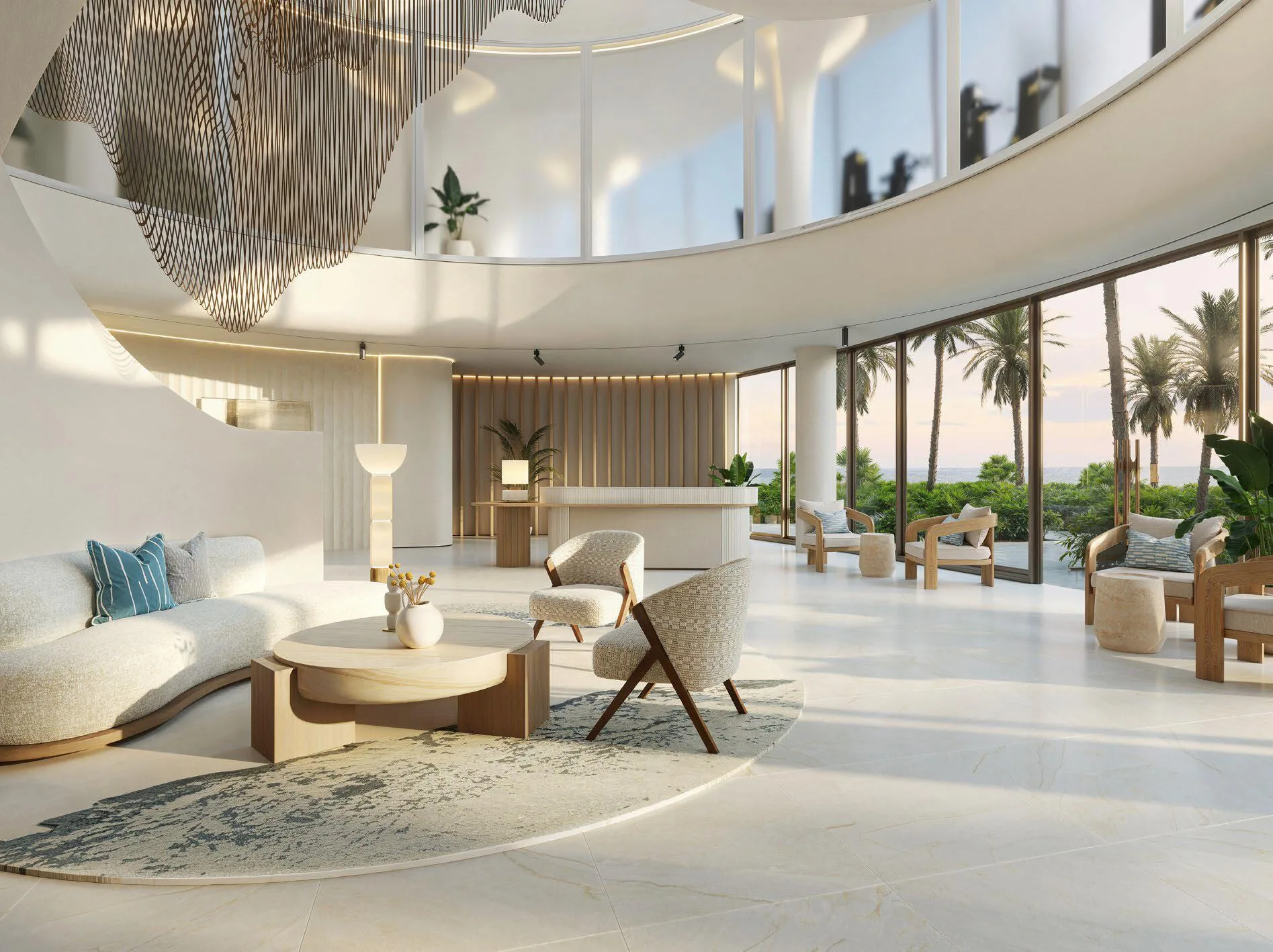 Холл клубного дома Fahid Beach Terraces с видом на пальмы