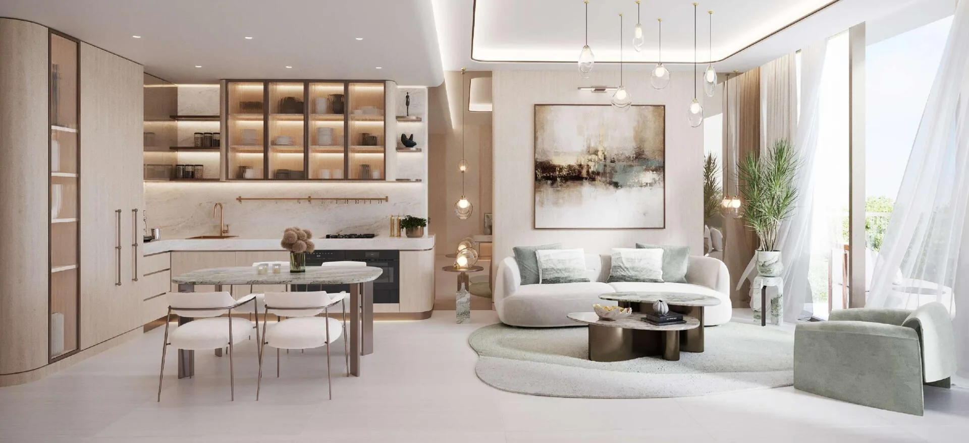 Гостиная с кухней в квартире Flow Residences