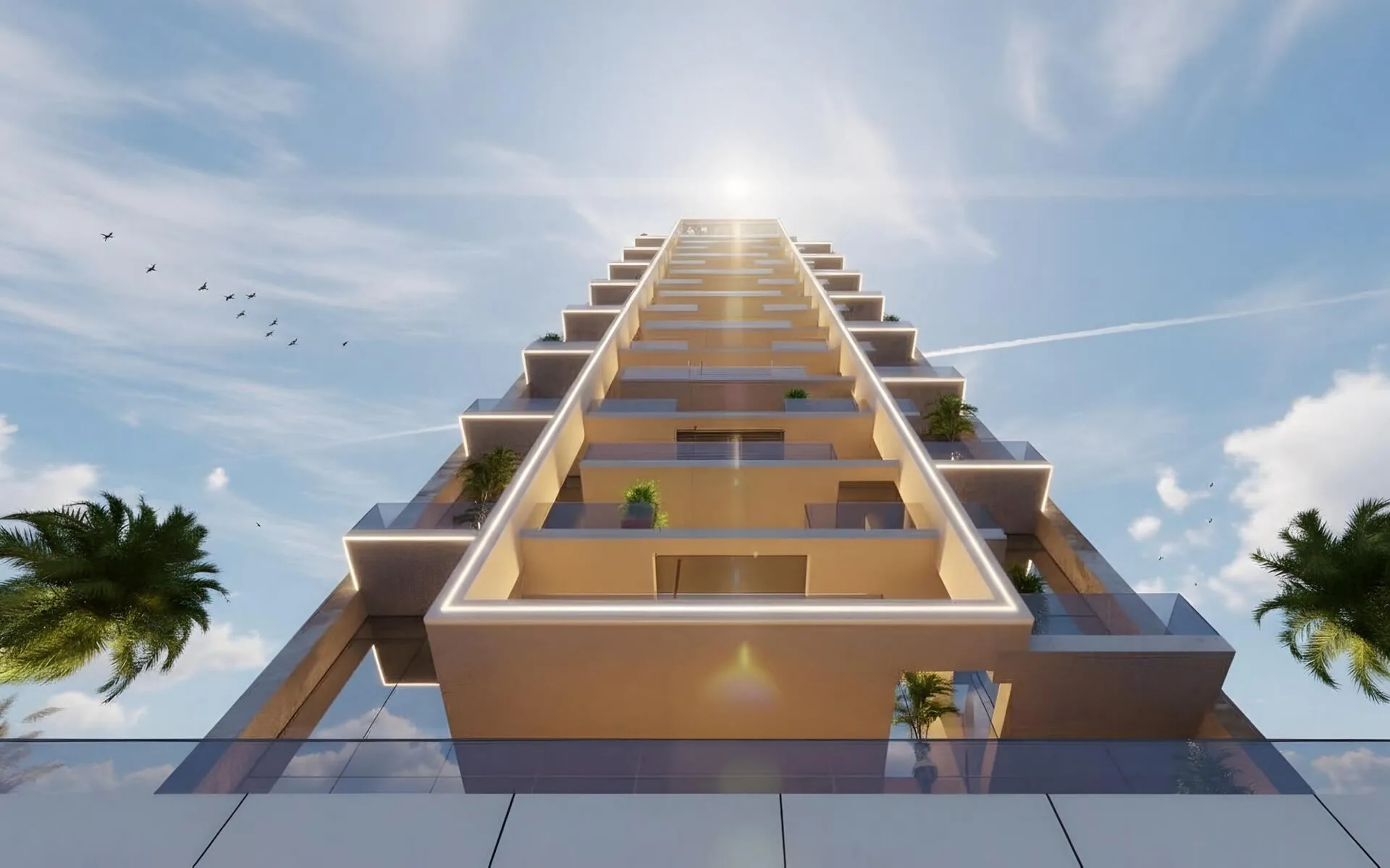 Future Residence снизу: ступени балконов и подсветка