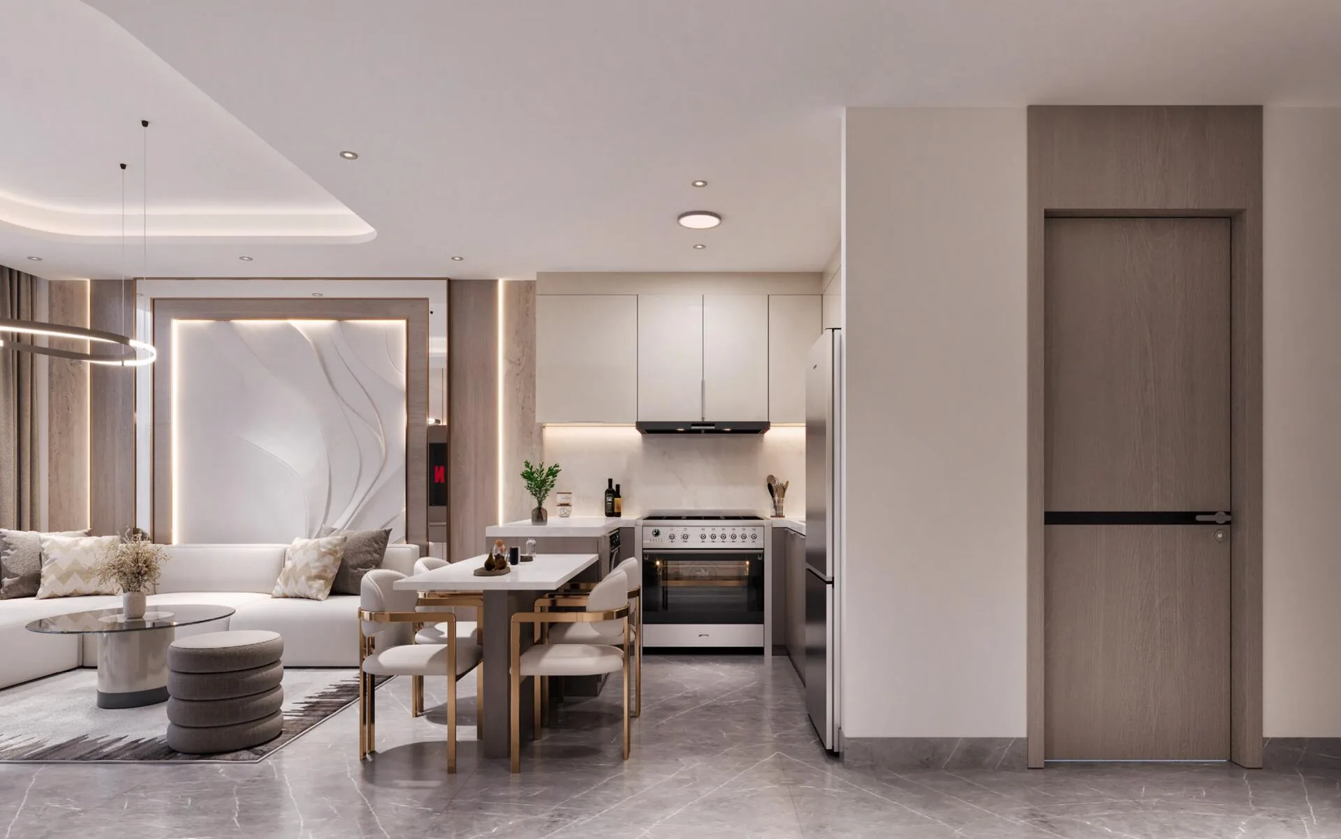 Гостиная с кухней и столовой в квартире Future Residence