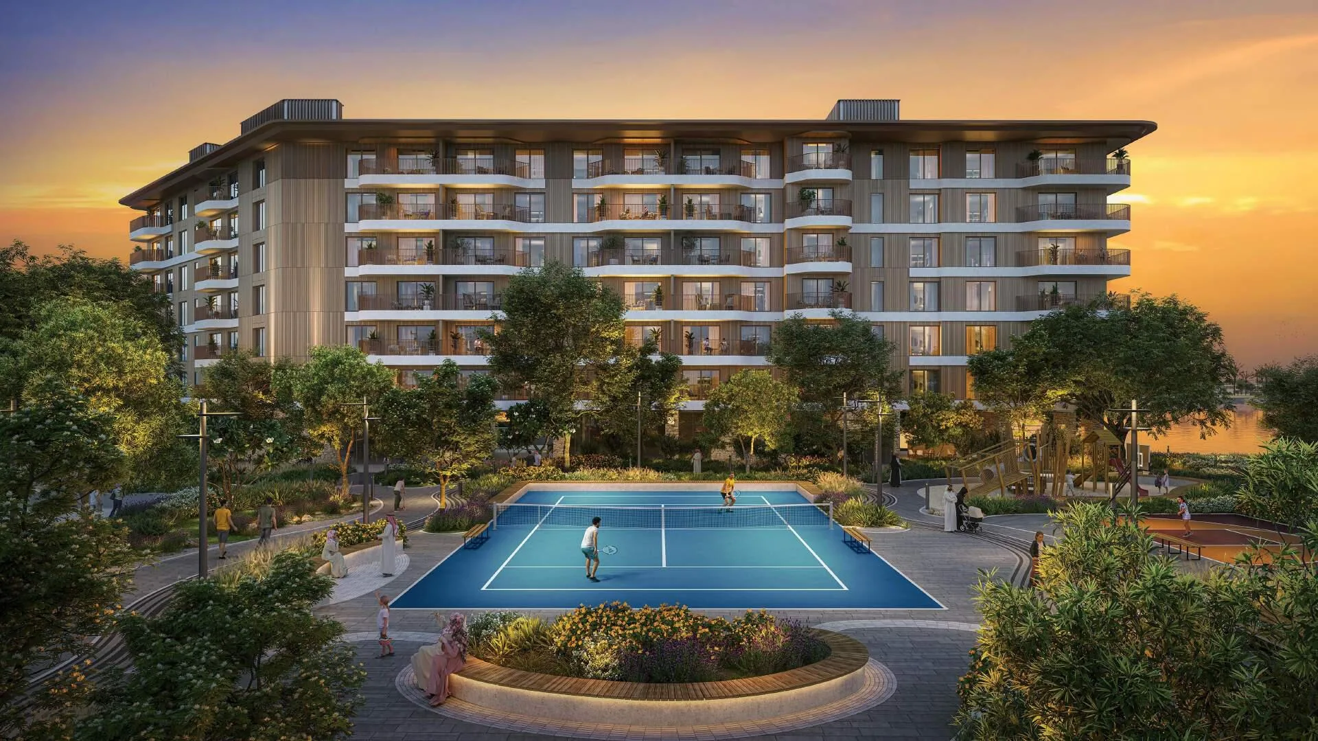 Спортивная площадка во дворе Gardenia Bay на закате