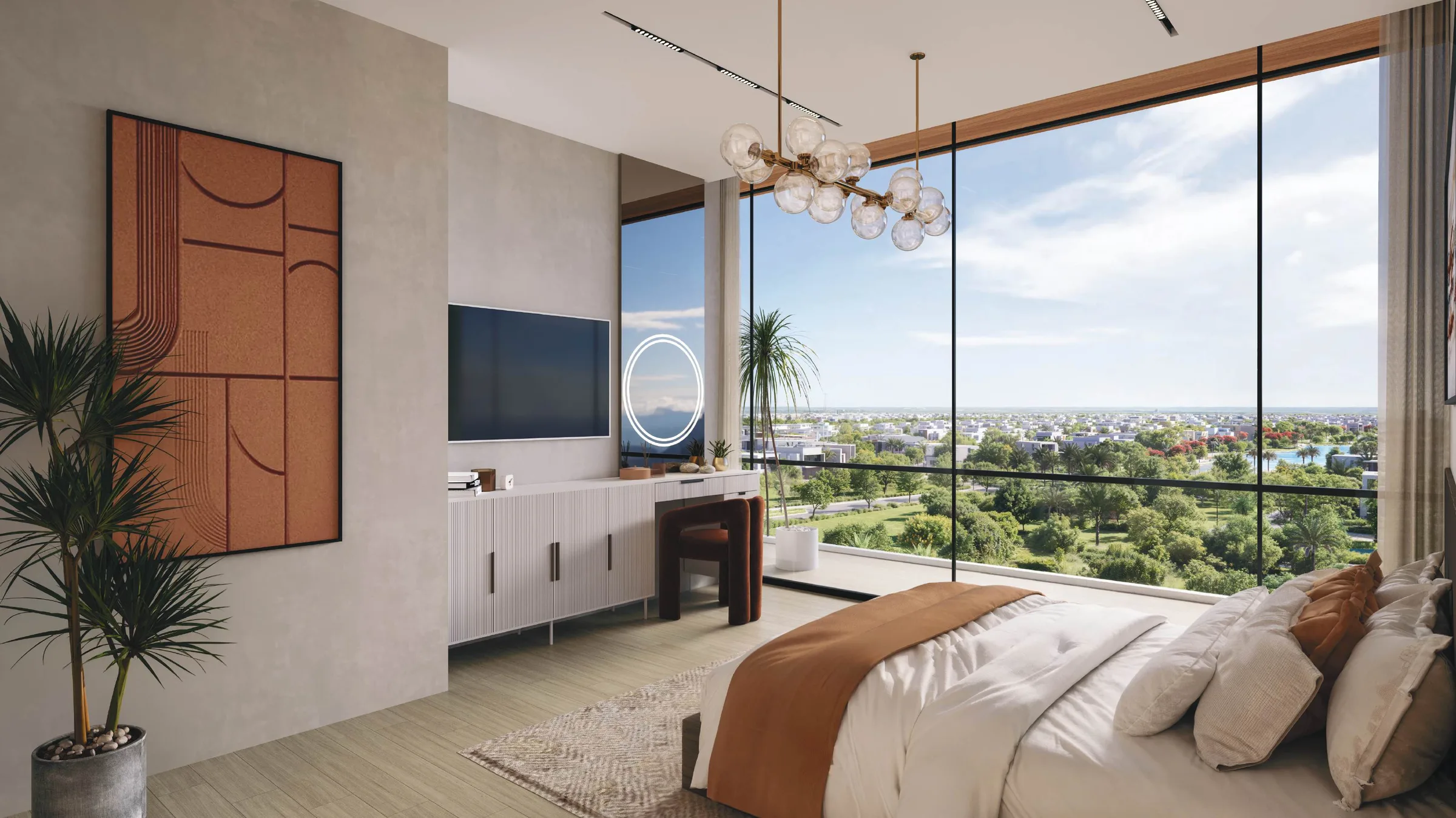 Спальня в квартире Gate Eleven с панорамным окном