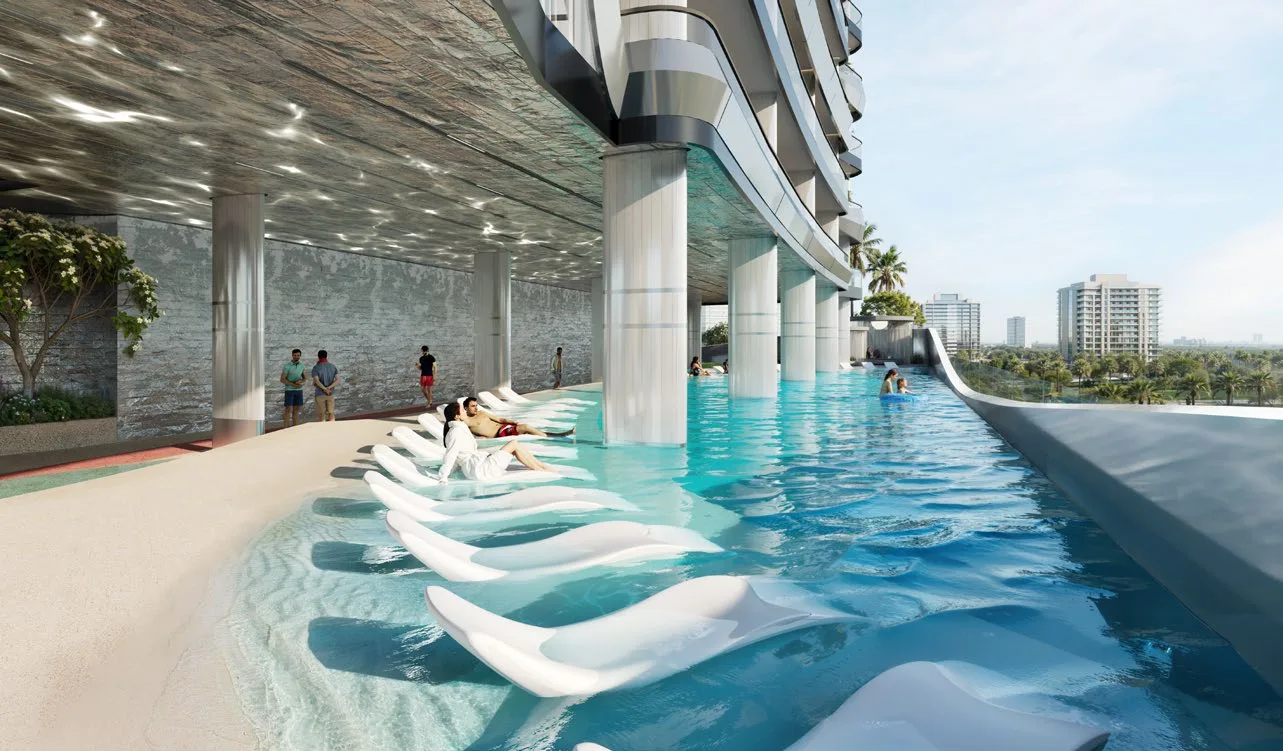 Skyline Beach Infinity Pool с песчаными краями над каналом