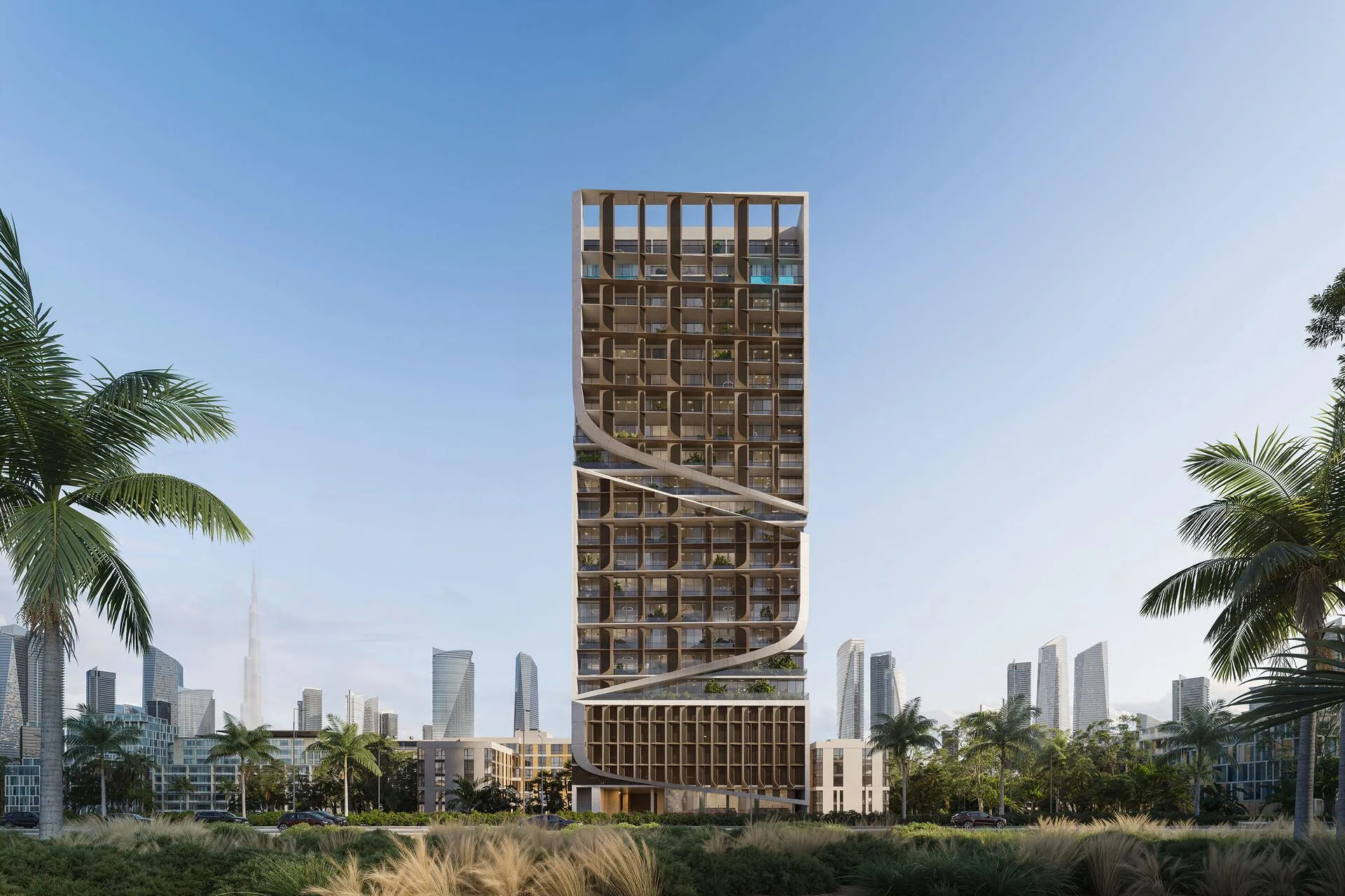 Havelock Heights днём среди пальм Jumeirah Village Circle