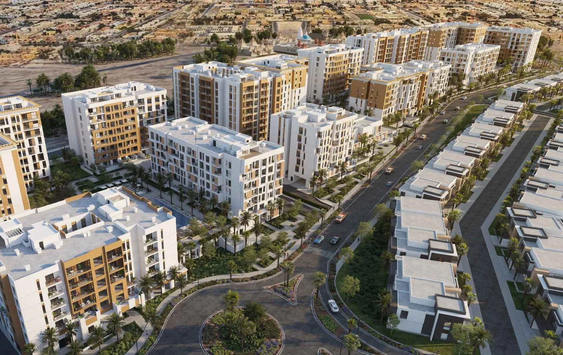 Hillside Residences с высоты: жилые корпуса и таунхаусы Wasl Gate