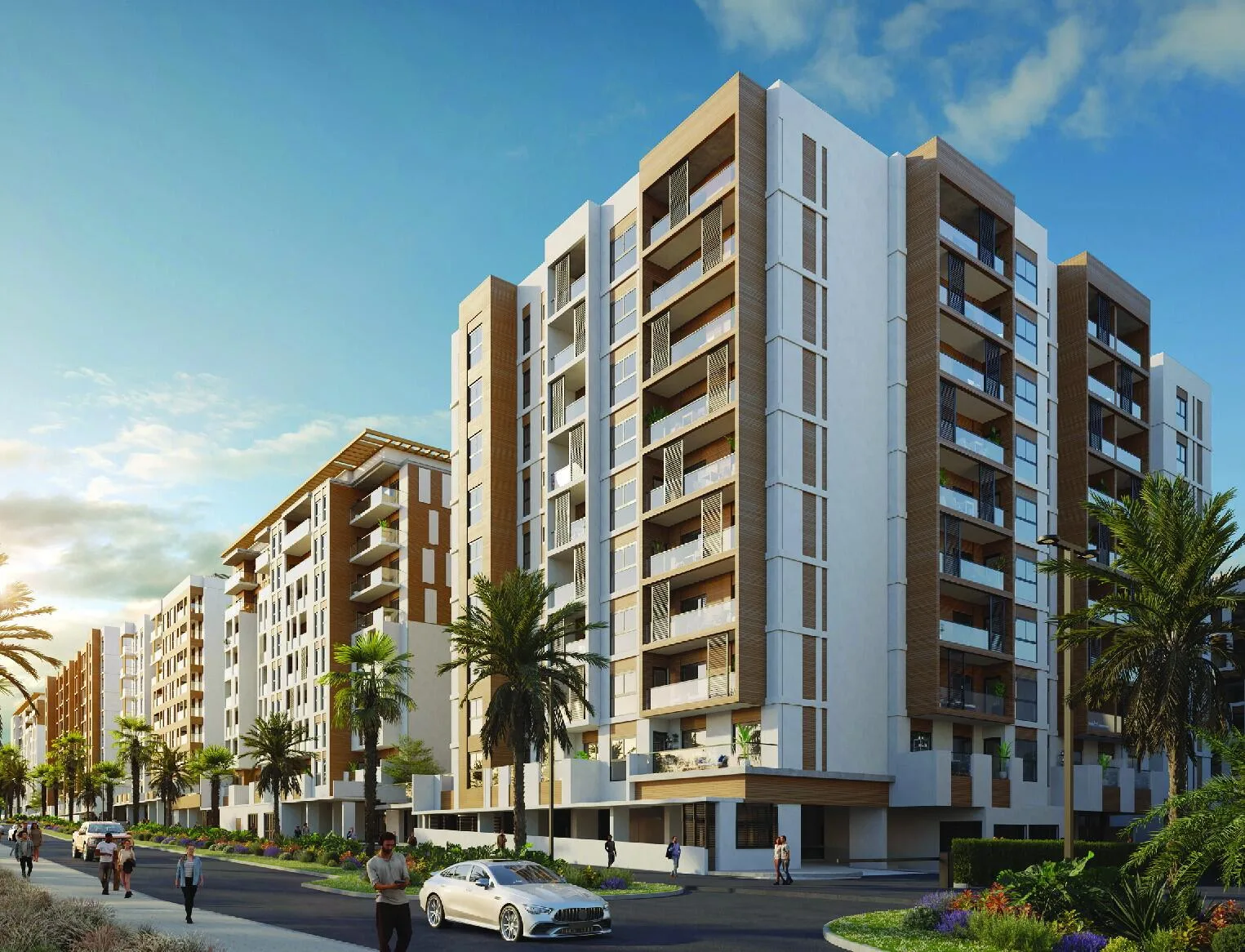 Улица Hillside Residences: корпуса с деревянными вставками