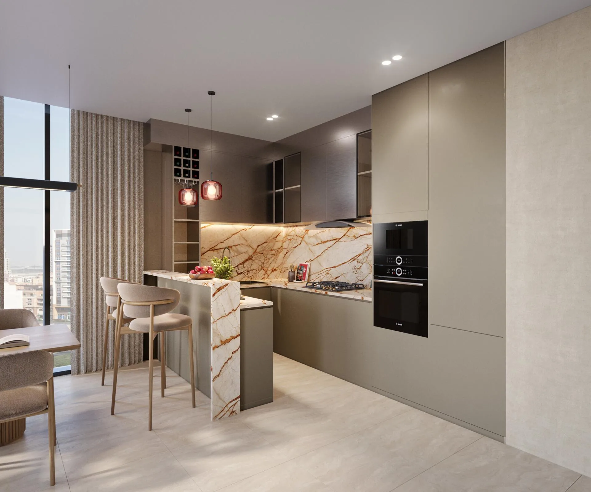 Кухня с барной стойкой в квартире Holm One