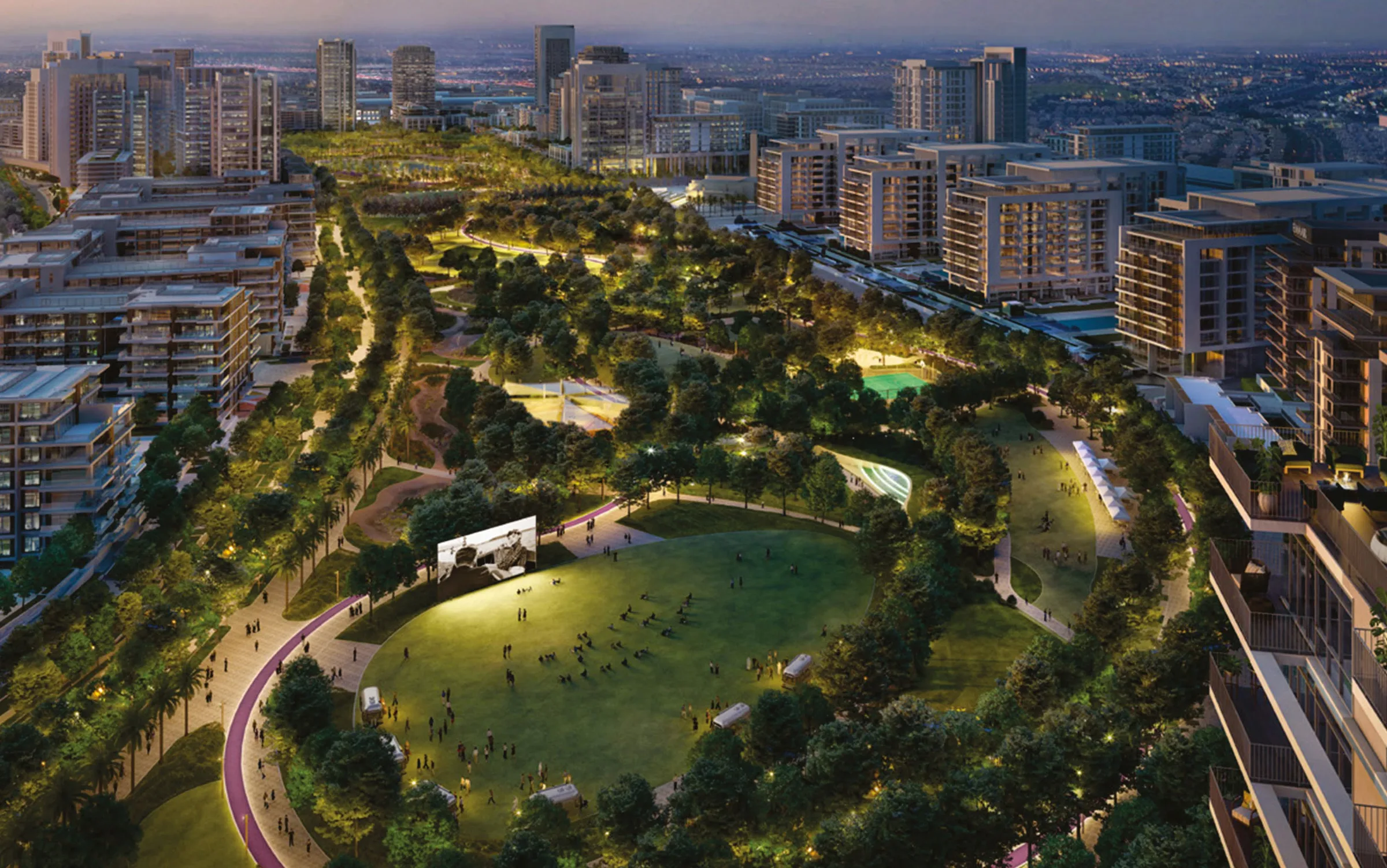 Вечерний парк Dubai Hills