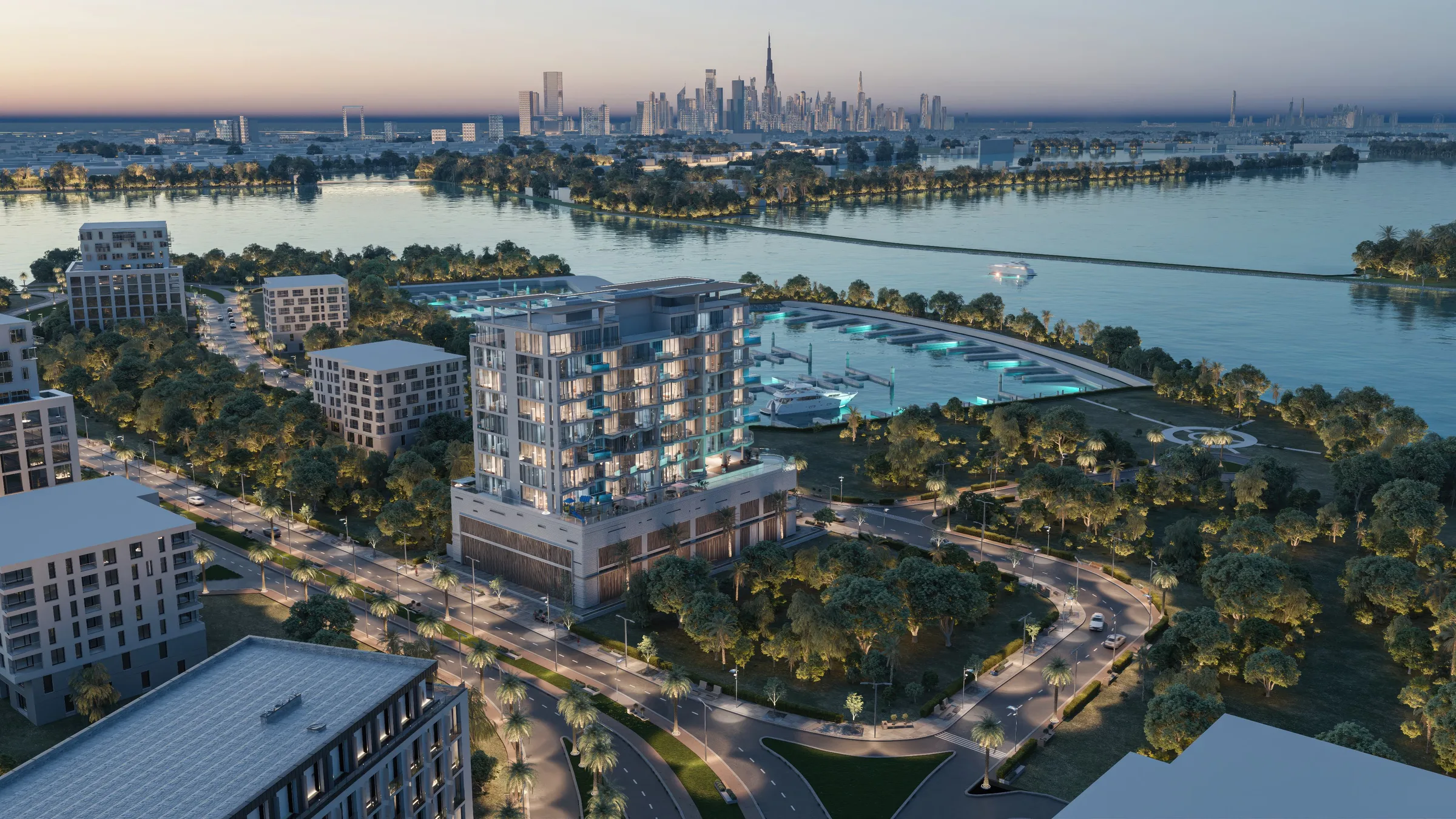 Iluka Residences в сумерках среди зелени острова