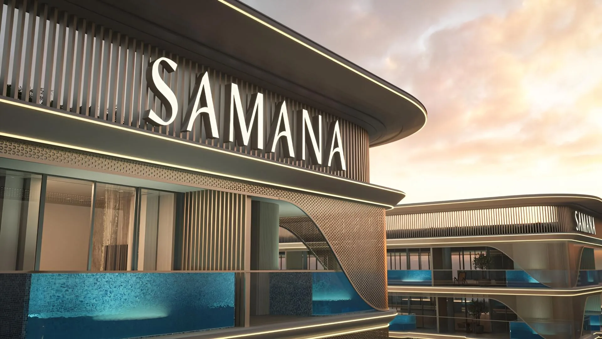 Бассейны квартир на фасаде Samana Imperial Garden
