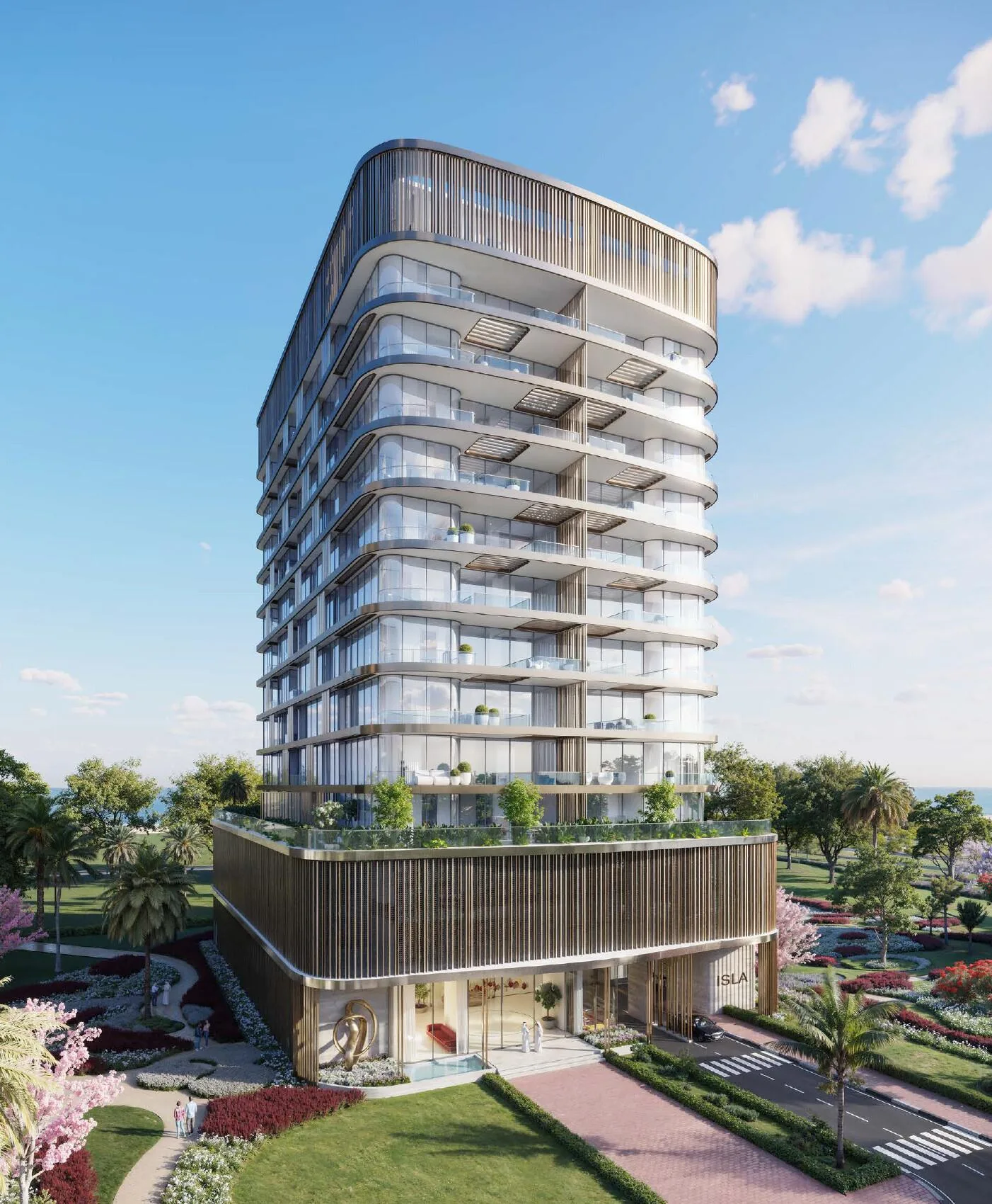 Isla Private Residences днём: закруглённые террасы по всей высоте
