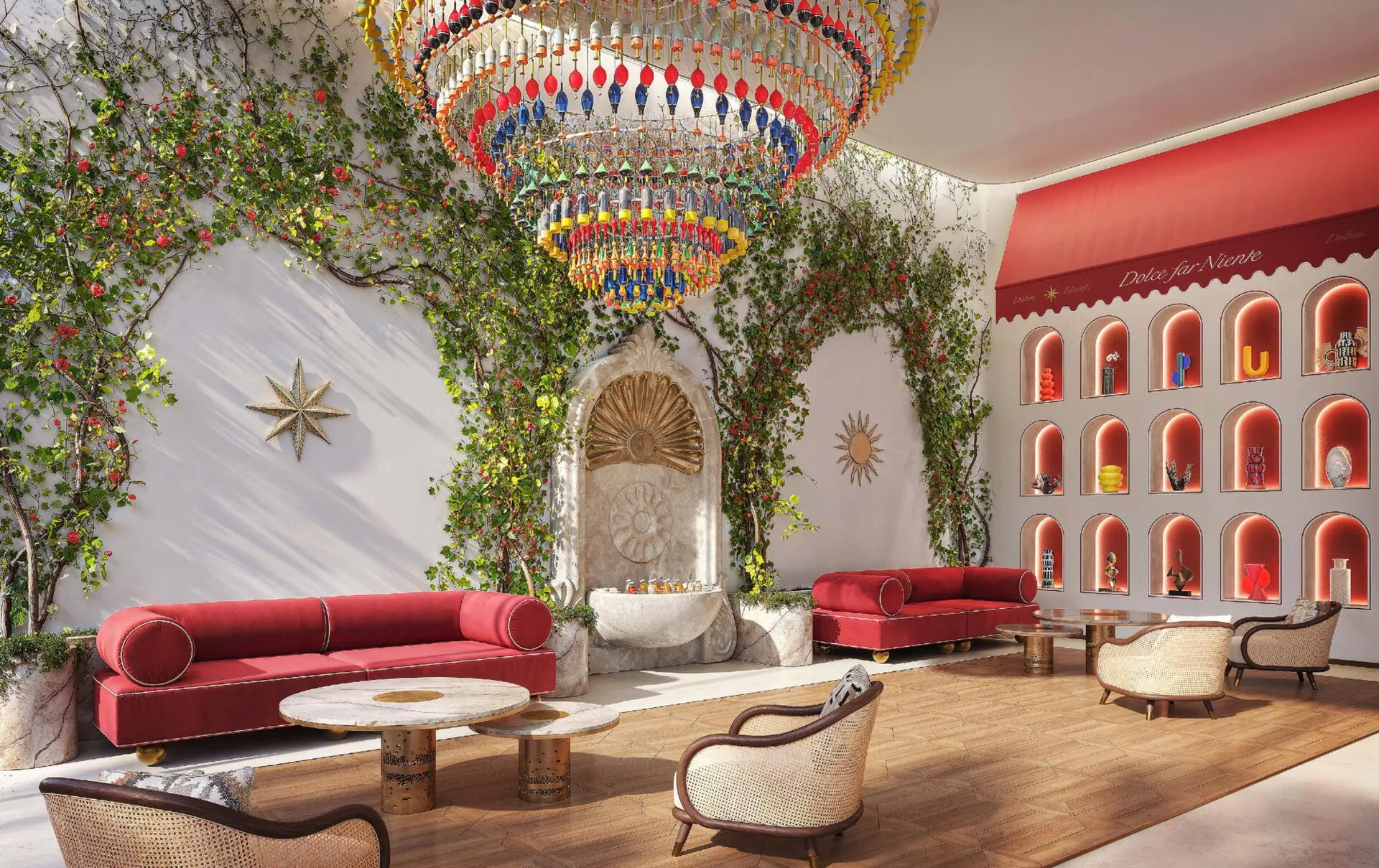 Гостиная Il Mercato Lounge с красными диванами