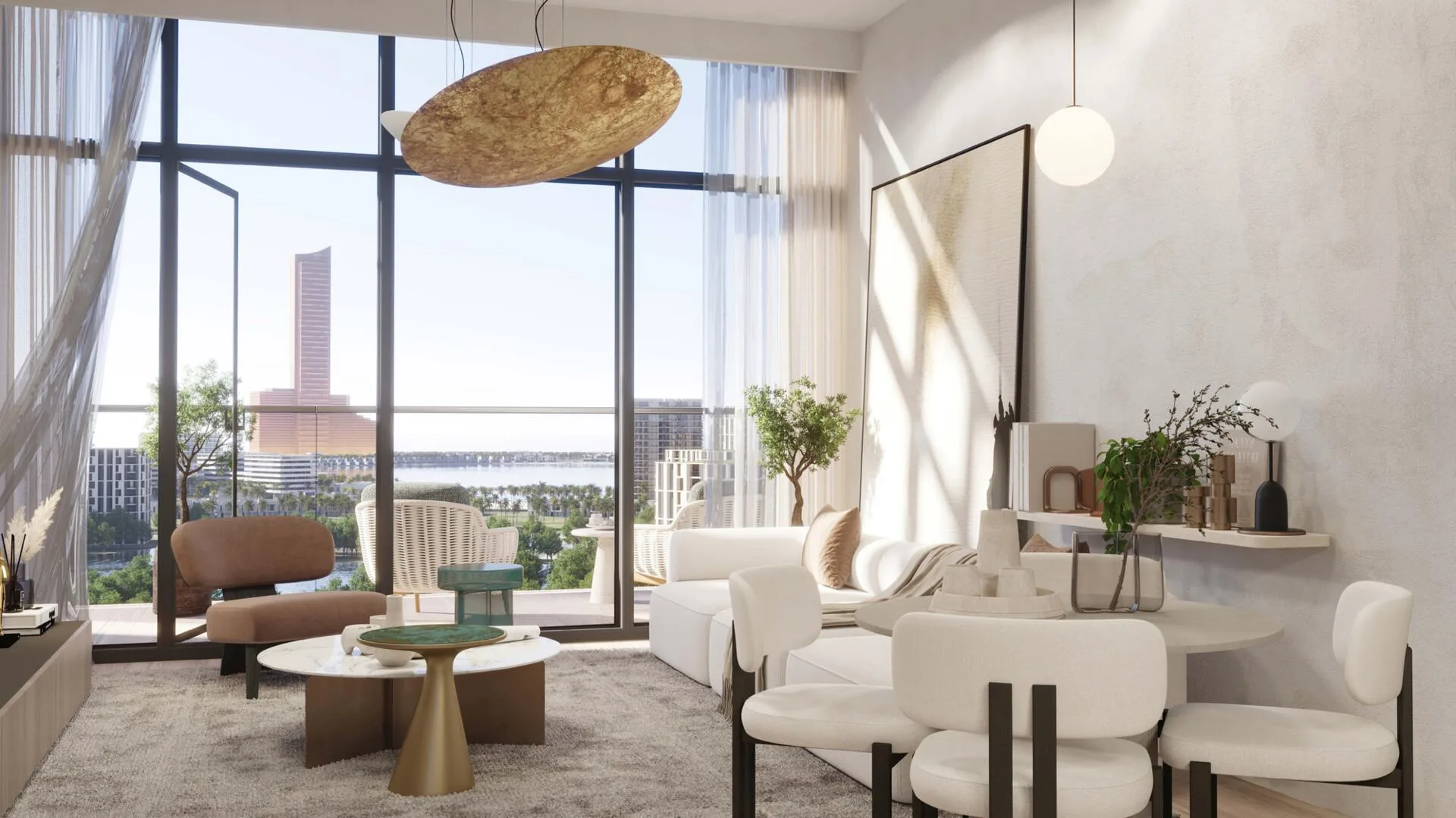 Гостиная и обеденная зона в квартире Island Heights