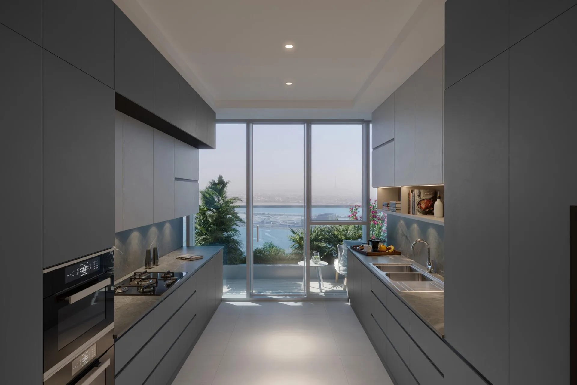 Кухня в квартире Joud Tower с окном в пол