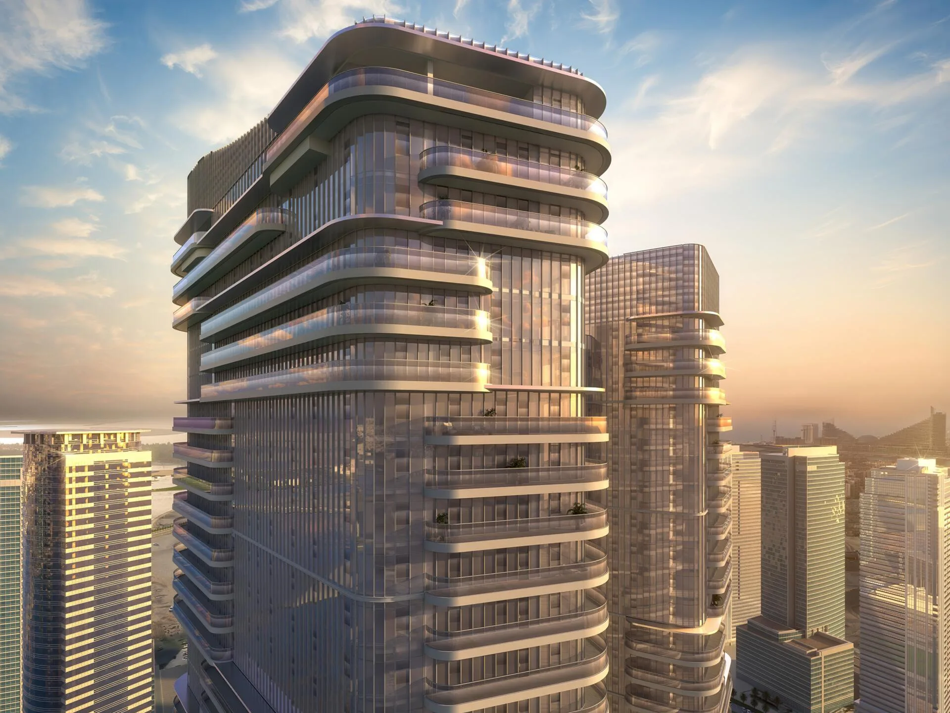 Верхние этажи Joud Tower на закате