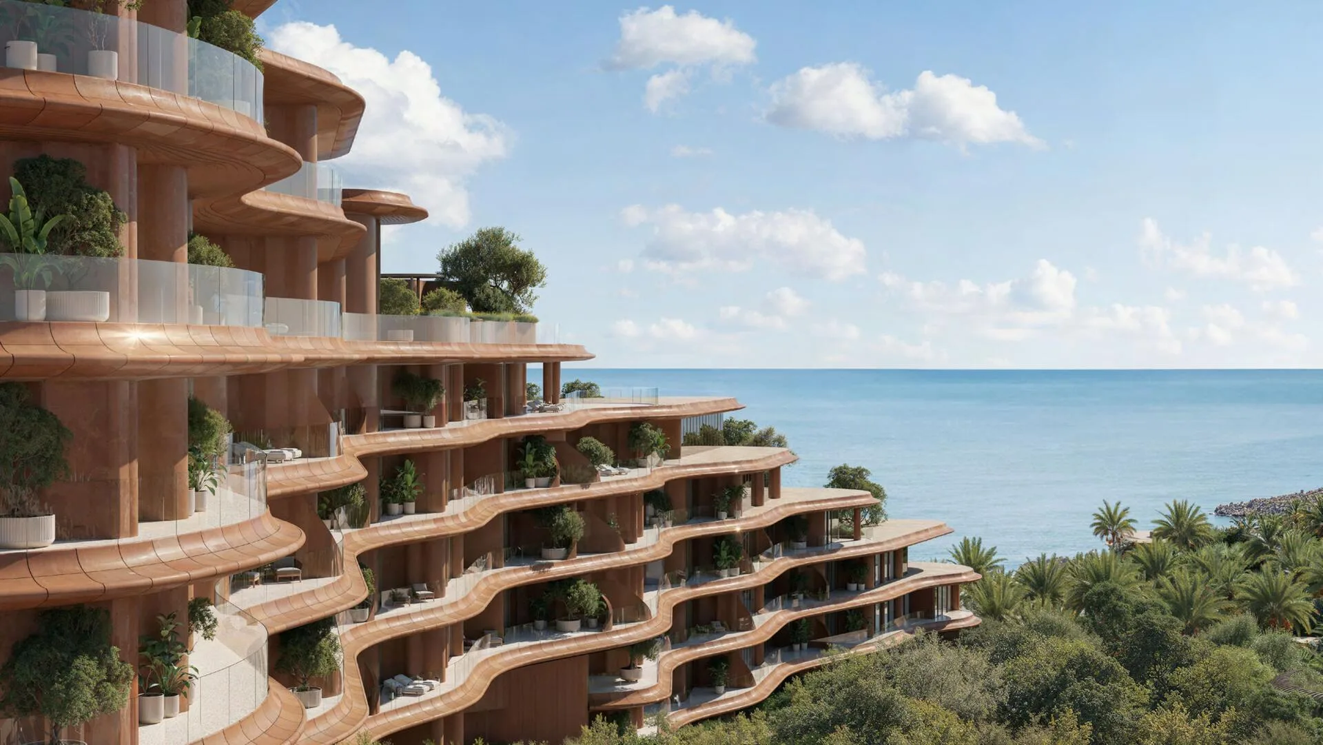 Волнистые балконы Jumeirah Asora Bay над морем