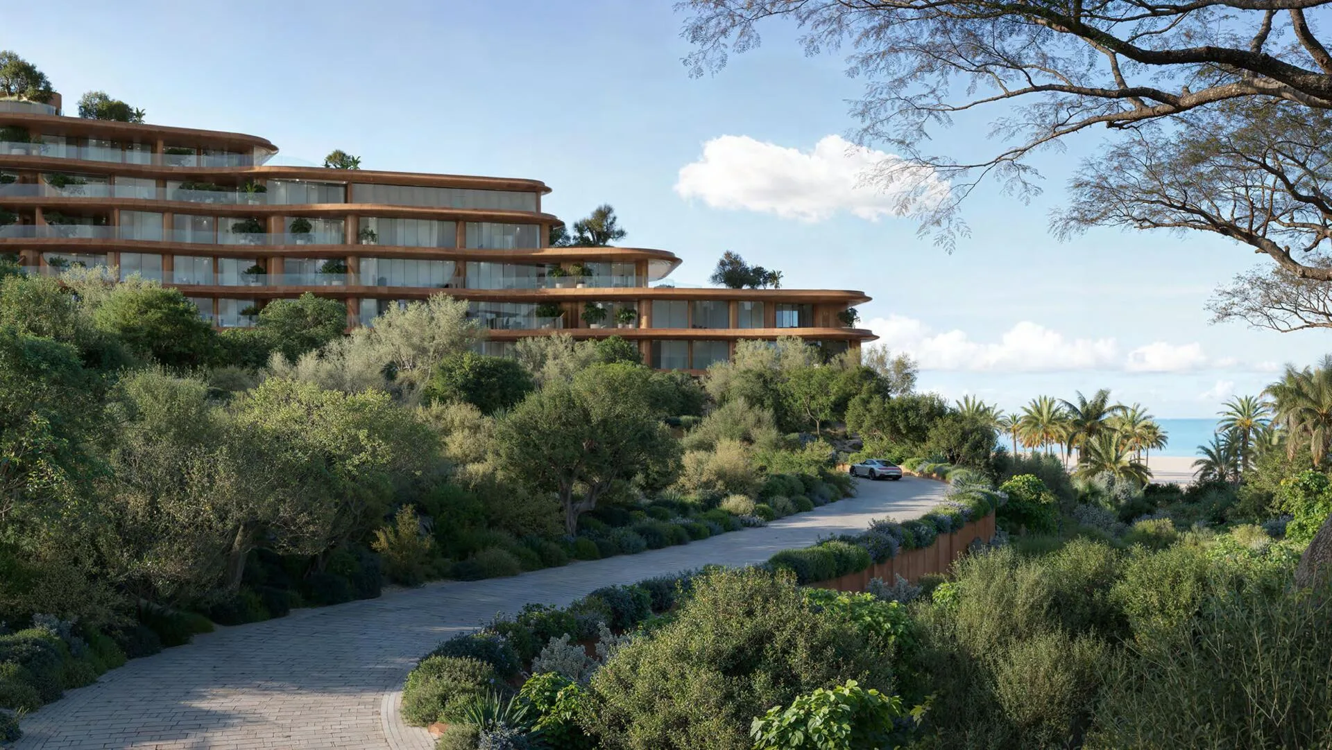 Подъездная дорога к Jumeirah Asora Bay среди зелени