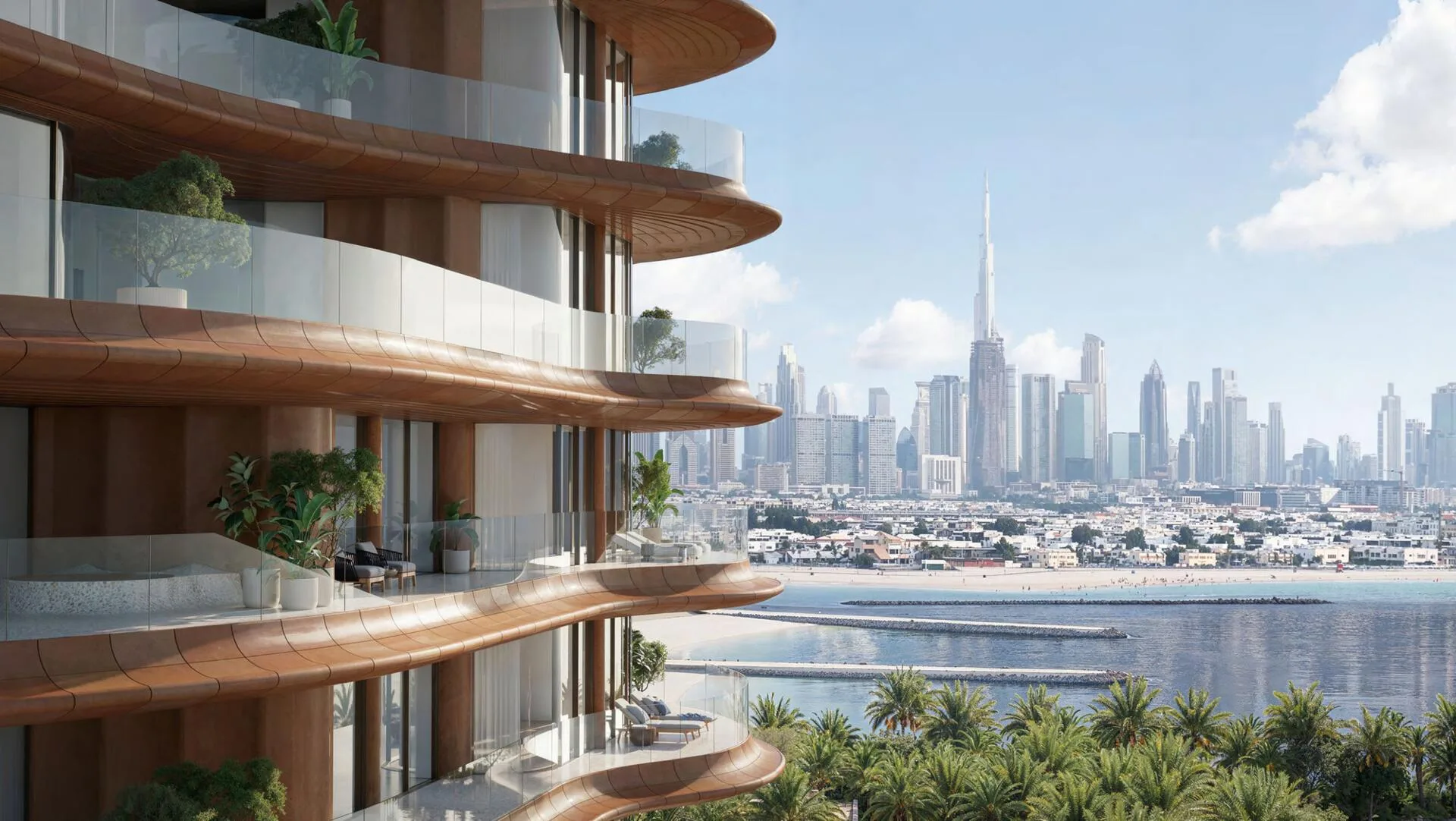 Балконы Jumeirah Asora Bay с видом на Даунтаун Дубая