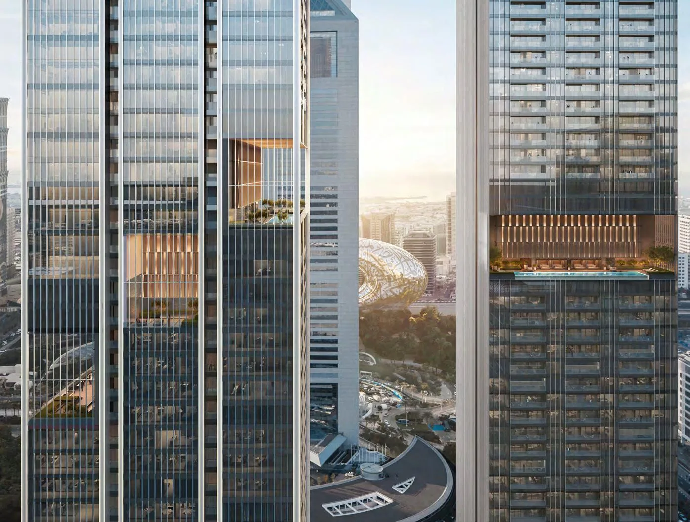 Башни Jumeirah Residences Emirates Towers днём