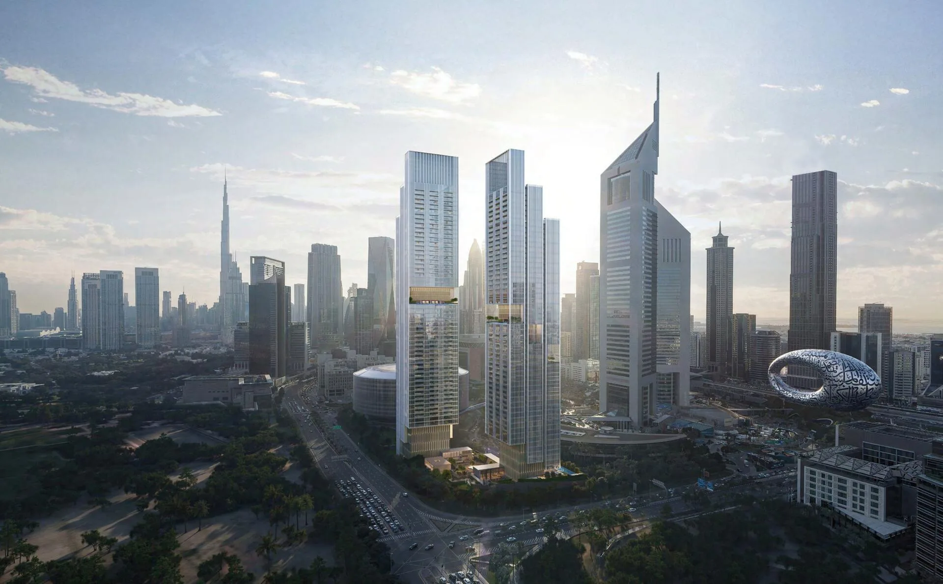 Башни рядом с Museum of the Future днём