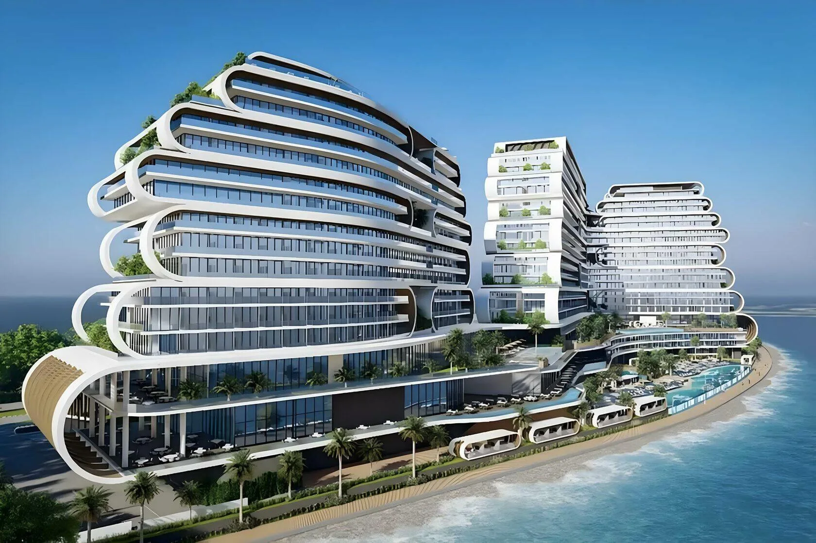 Фасады JW Marriott Residences над пляжем и морем