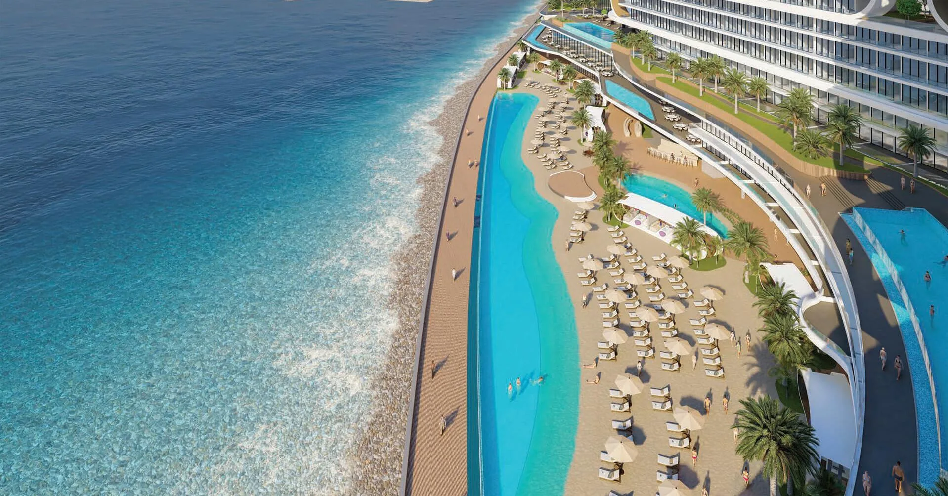 Пляж и бассейны JW Marriott Residences с высоты