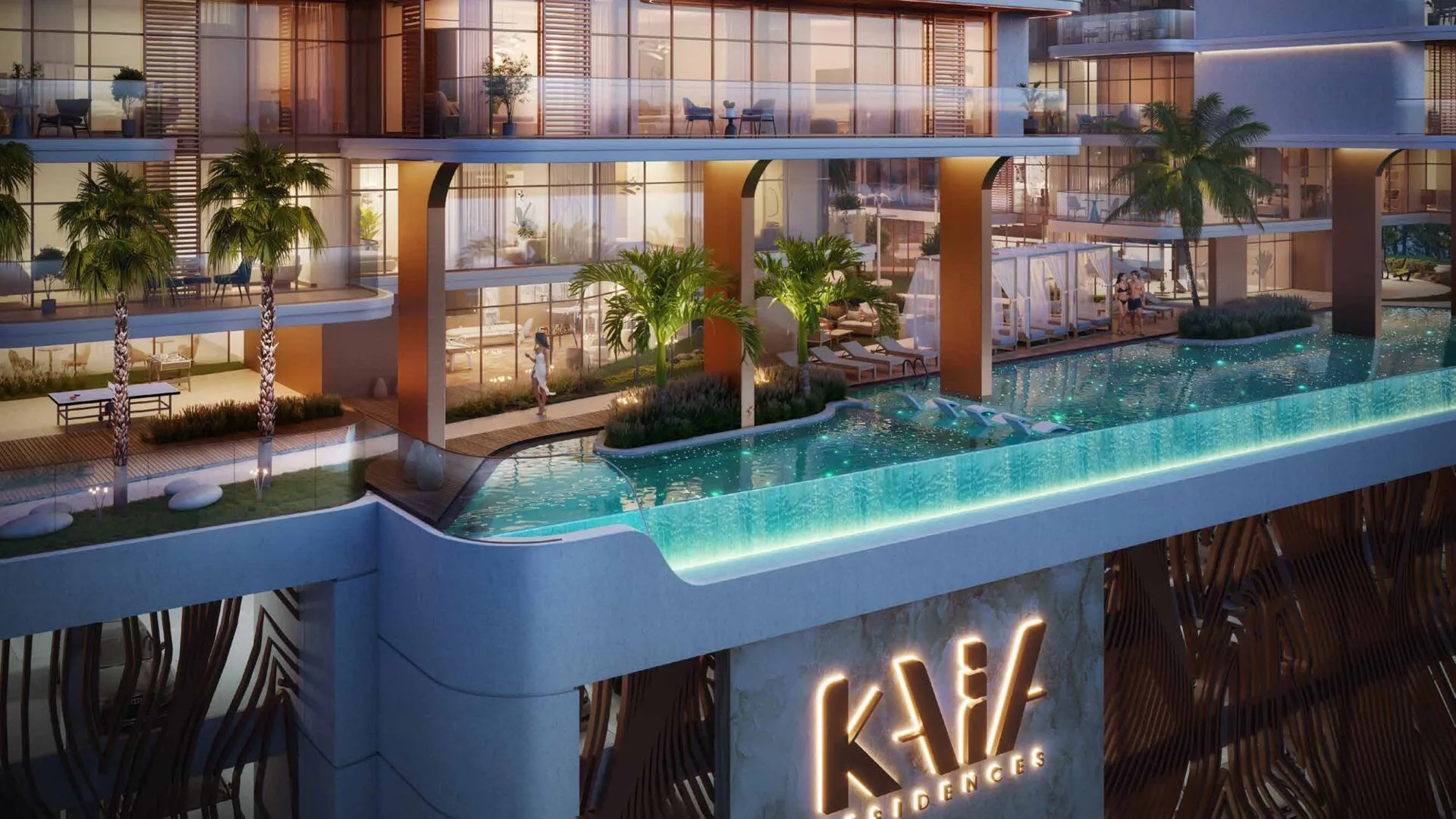 Бассейн Kaia Residences вечером