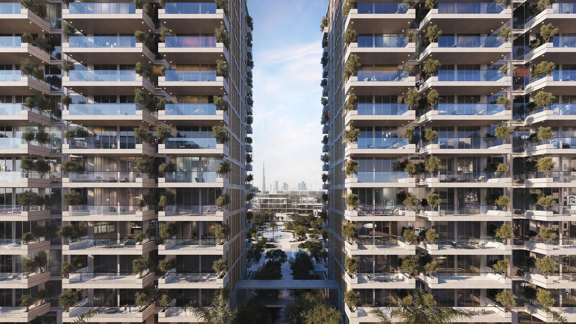 Широкие балконы с зеленью на фасадах Keturah Reserve