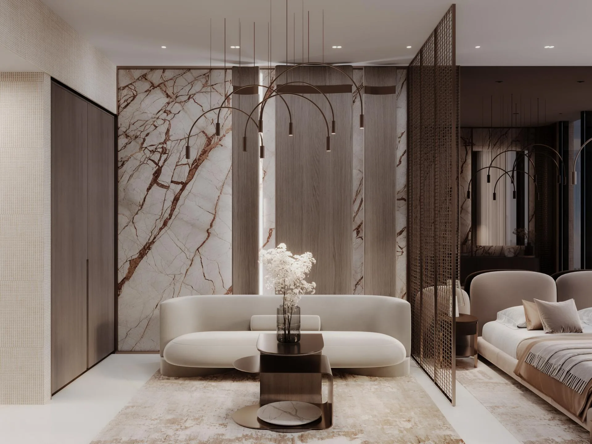Студия Laya Courtyard: спальное место за перегородкой