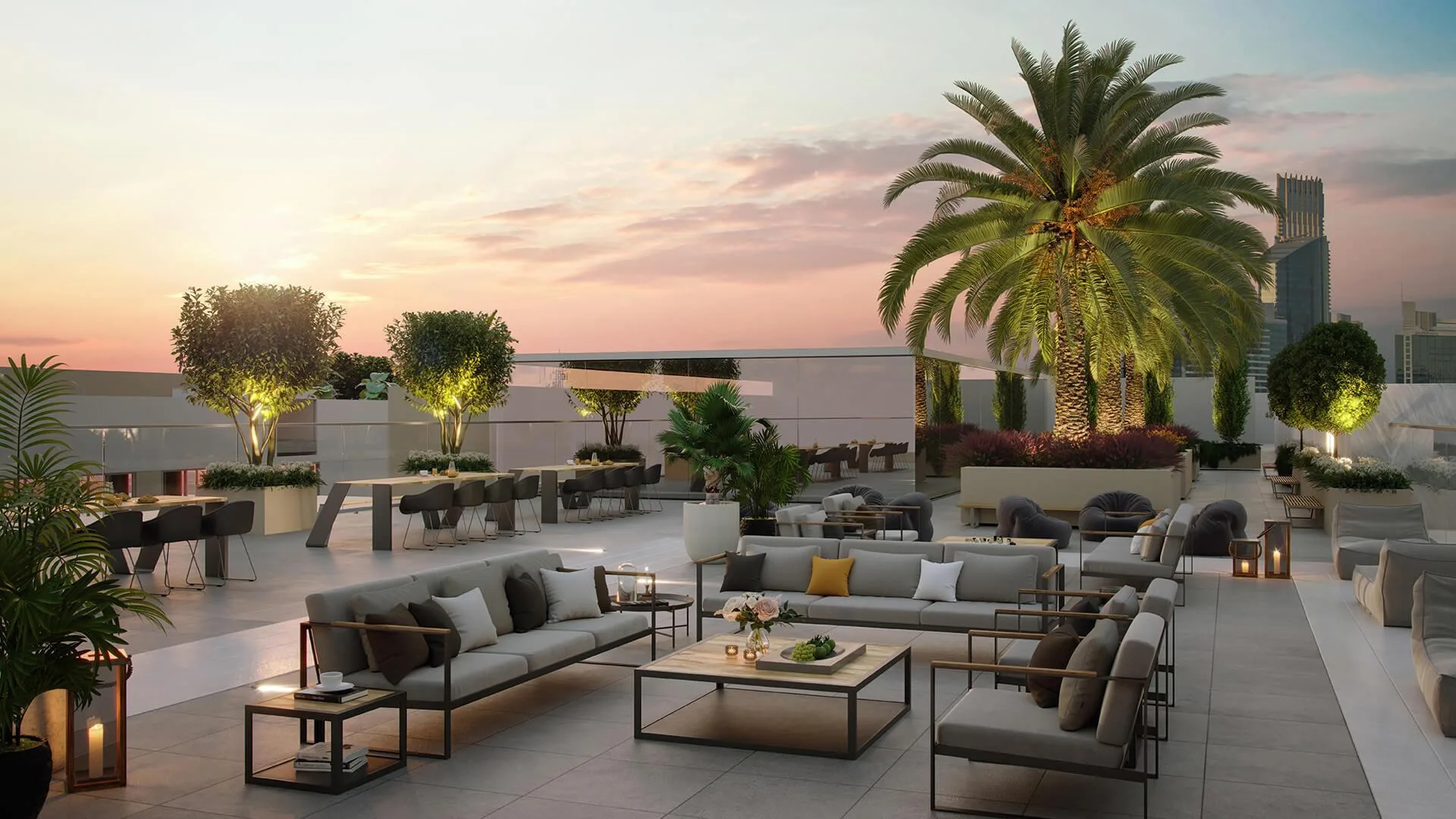 Открытая терраса Laya Courtyard на закате
