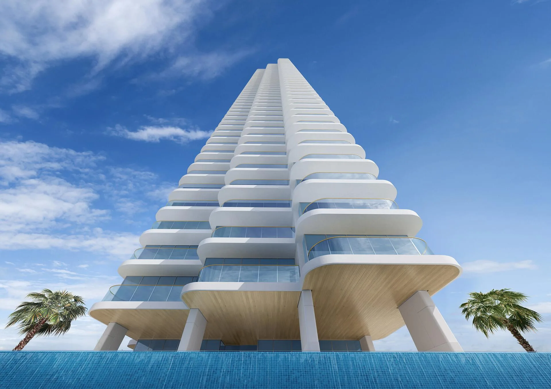 Башня LIV Maritime снизу, от края бассейна