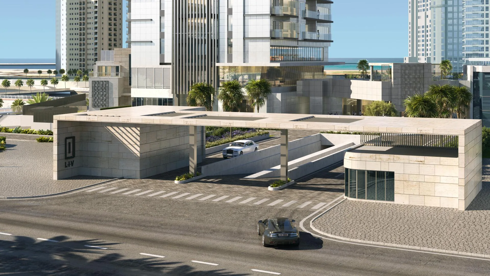 Въездной портал LIV Waterside днём