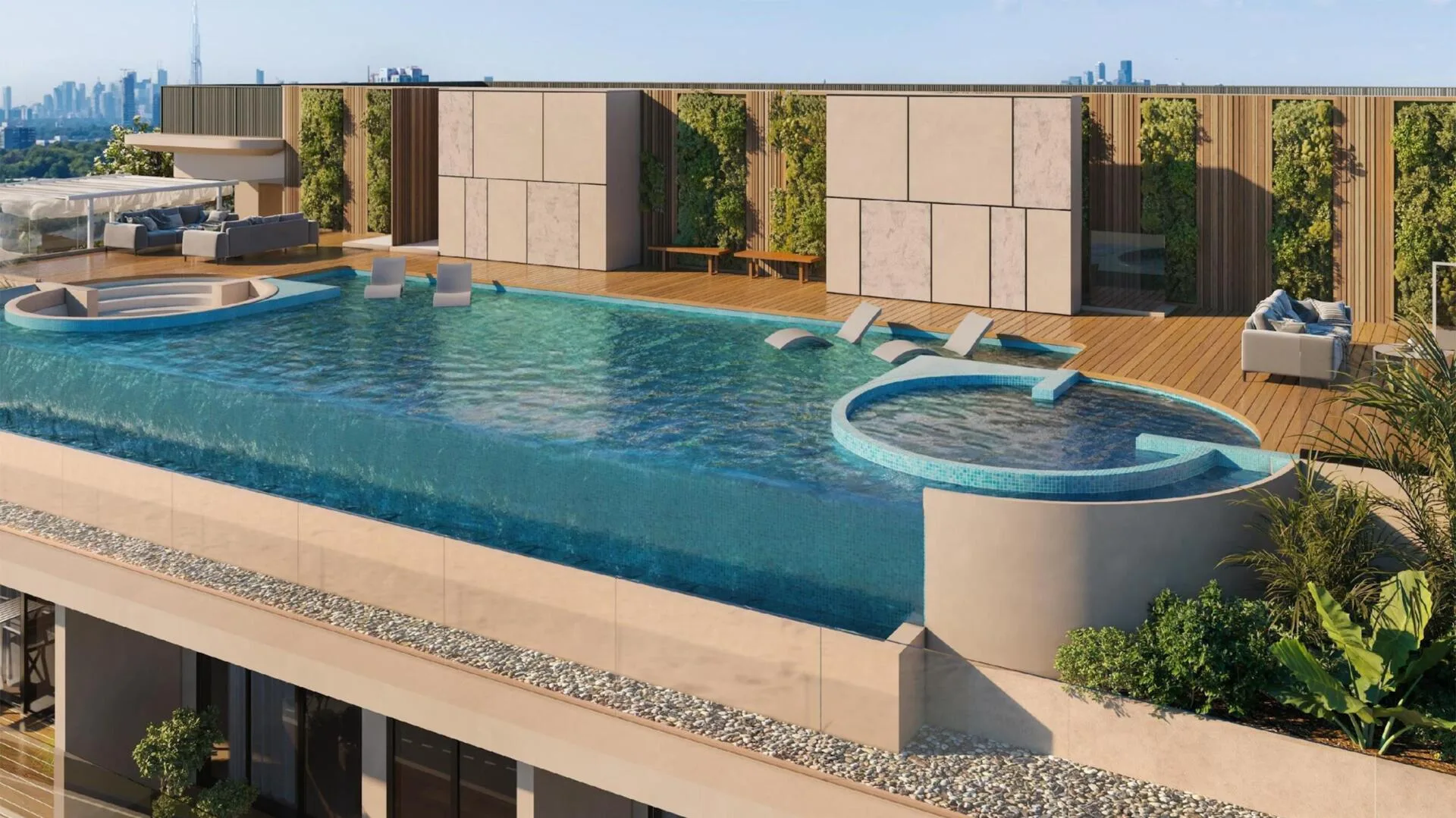 Бассейн Livia Residences с палубой и зеленью