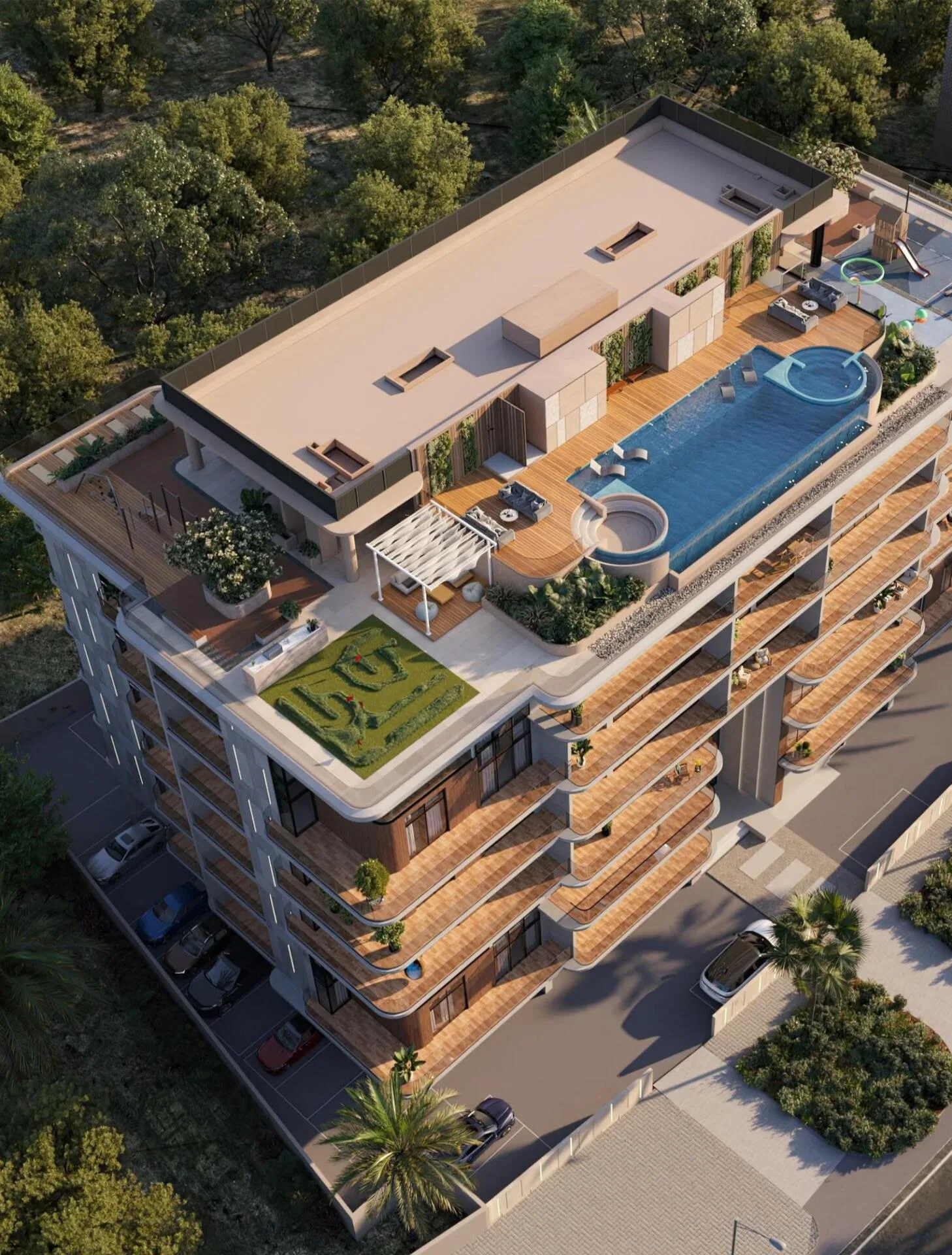 Livia Residences с высоты среди зелени Dubai South