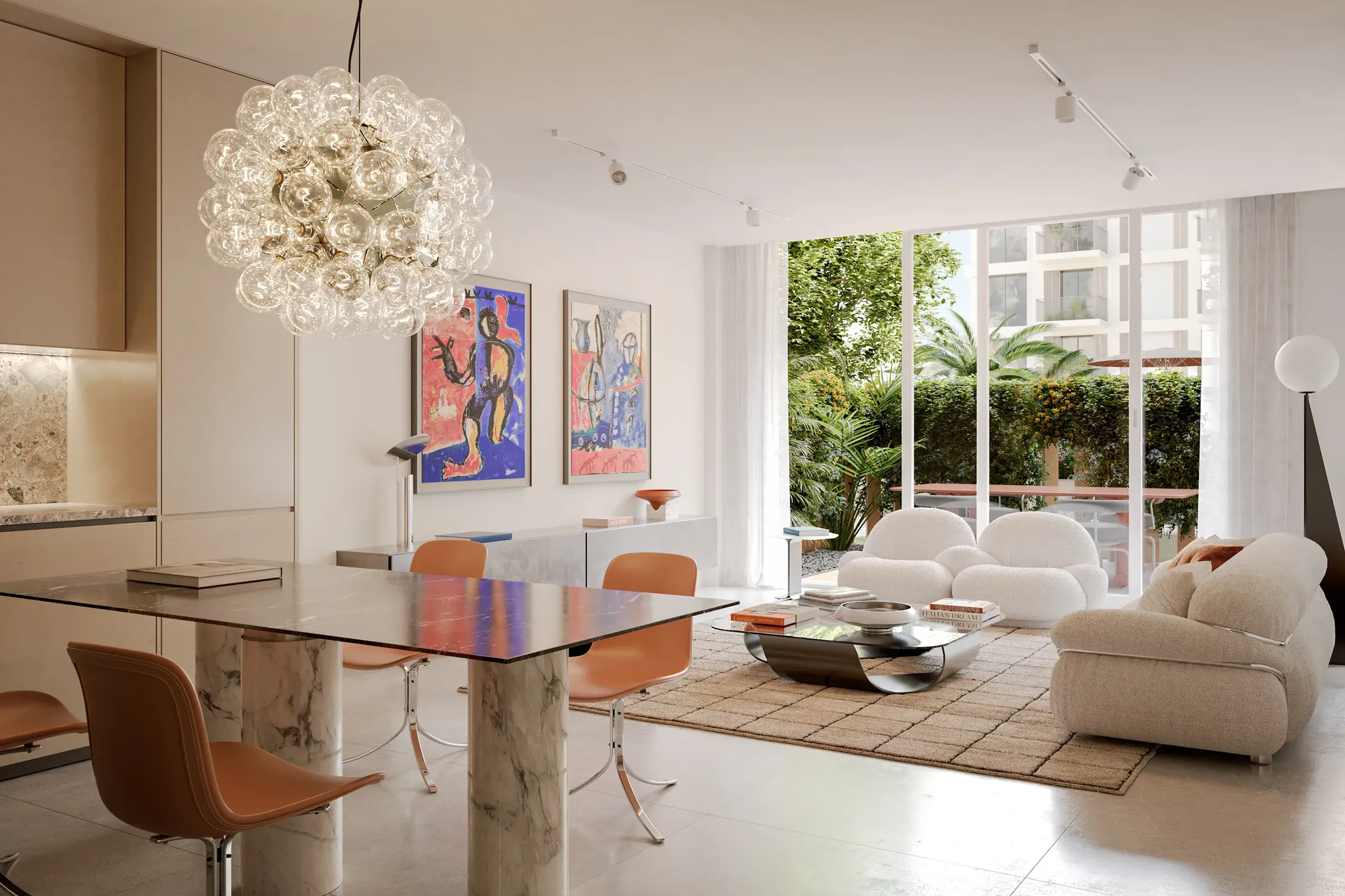 Визуализация: гостиная со столовой в квартире LOOM