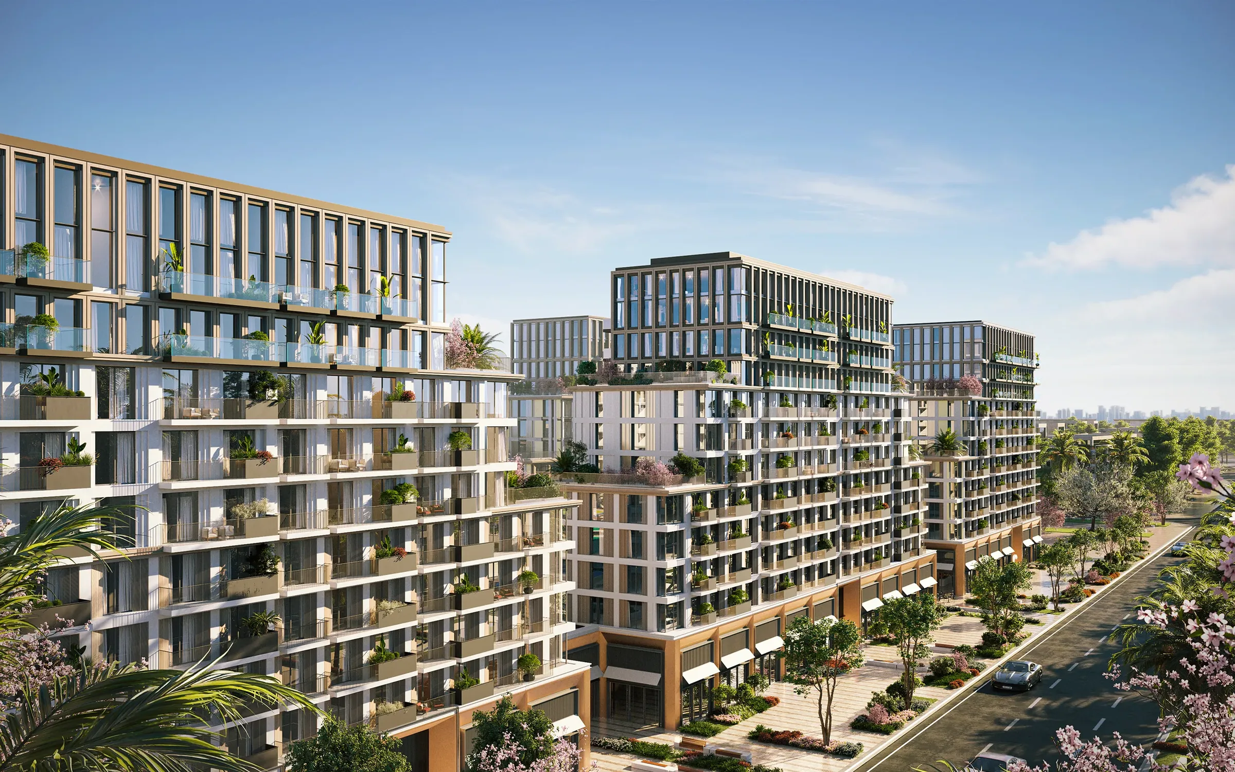 Визуализация: дома Avenew 888 вдоль бульвара в Dubai South