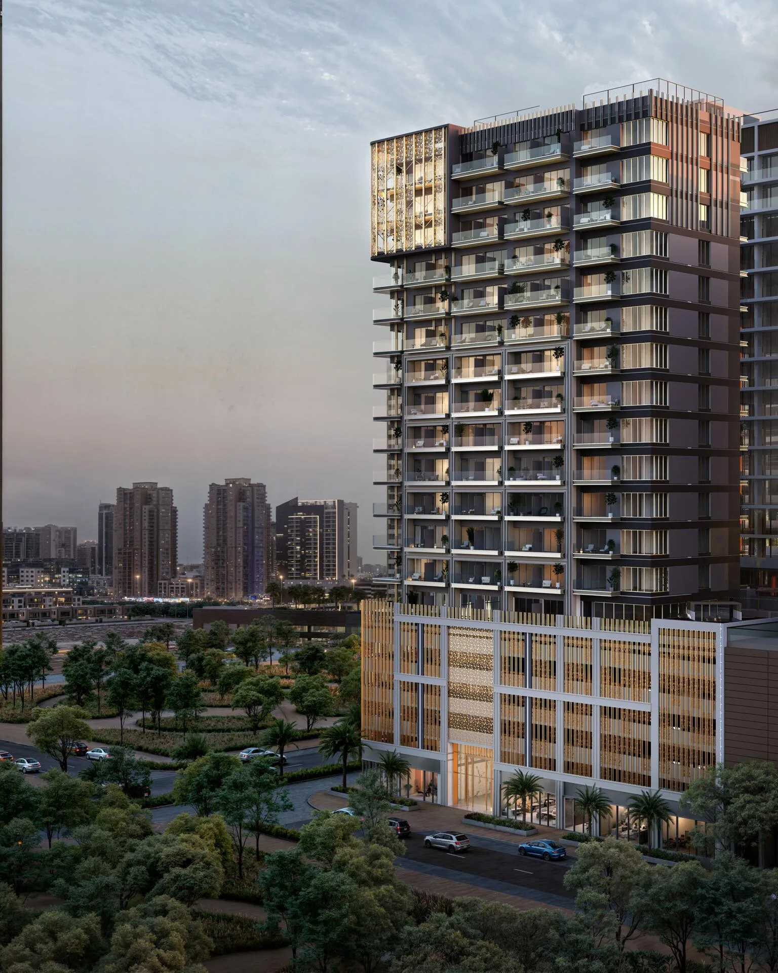 Lume Residences и зелёная улица Jumeirah Village Circle