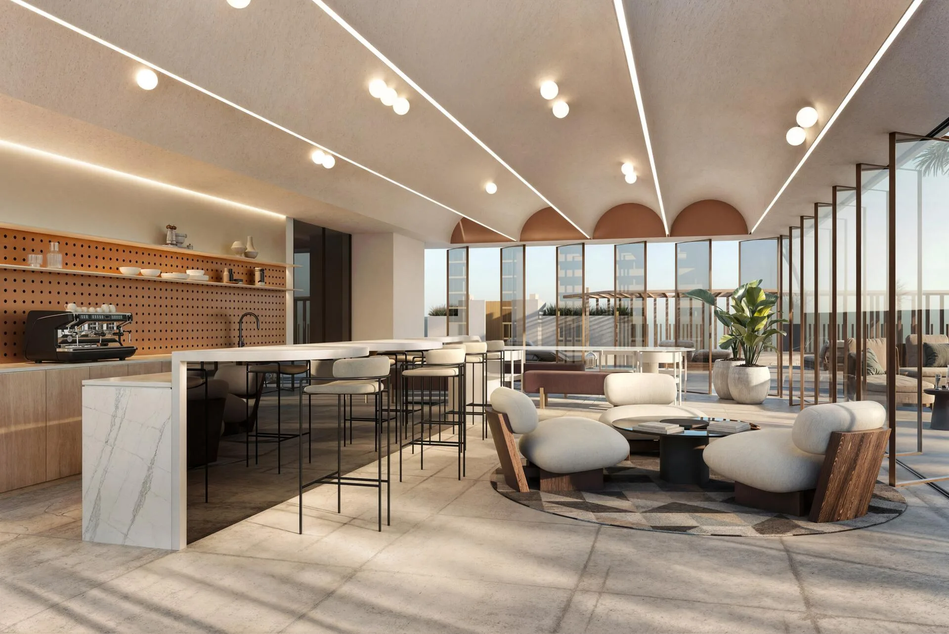 Клубный дом Lume Residences с барной стойкой и мягкими креслами