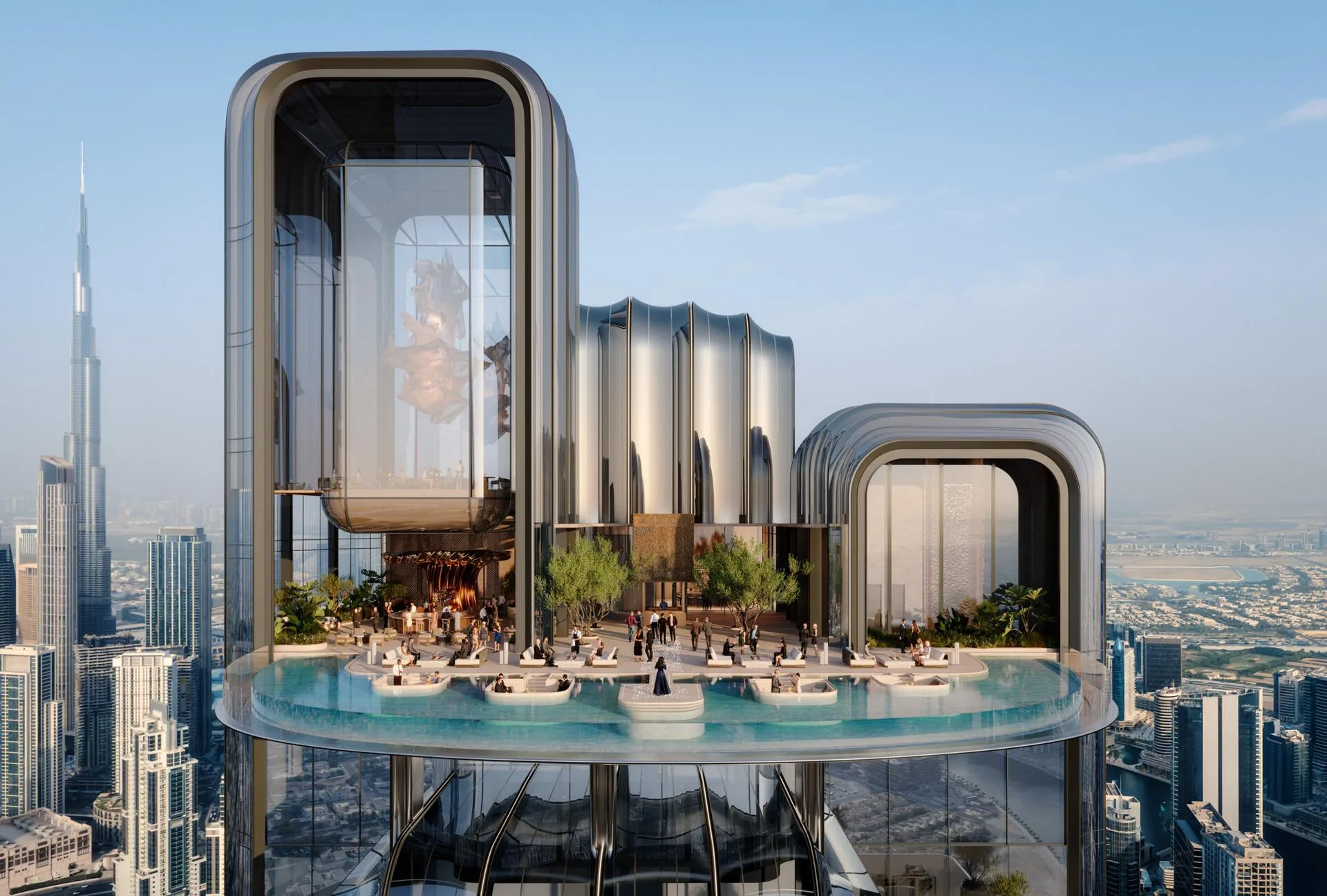 Sky Pool на вершине Lumena Alta с видом на Бурдж-Халифу