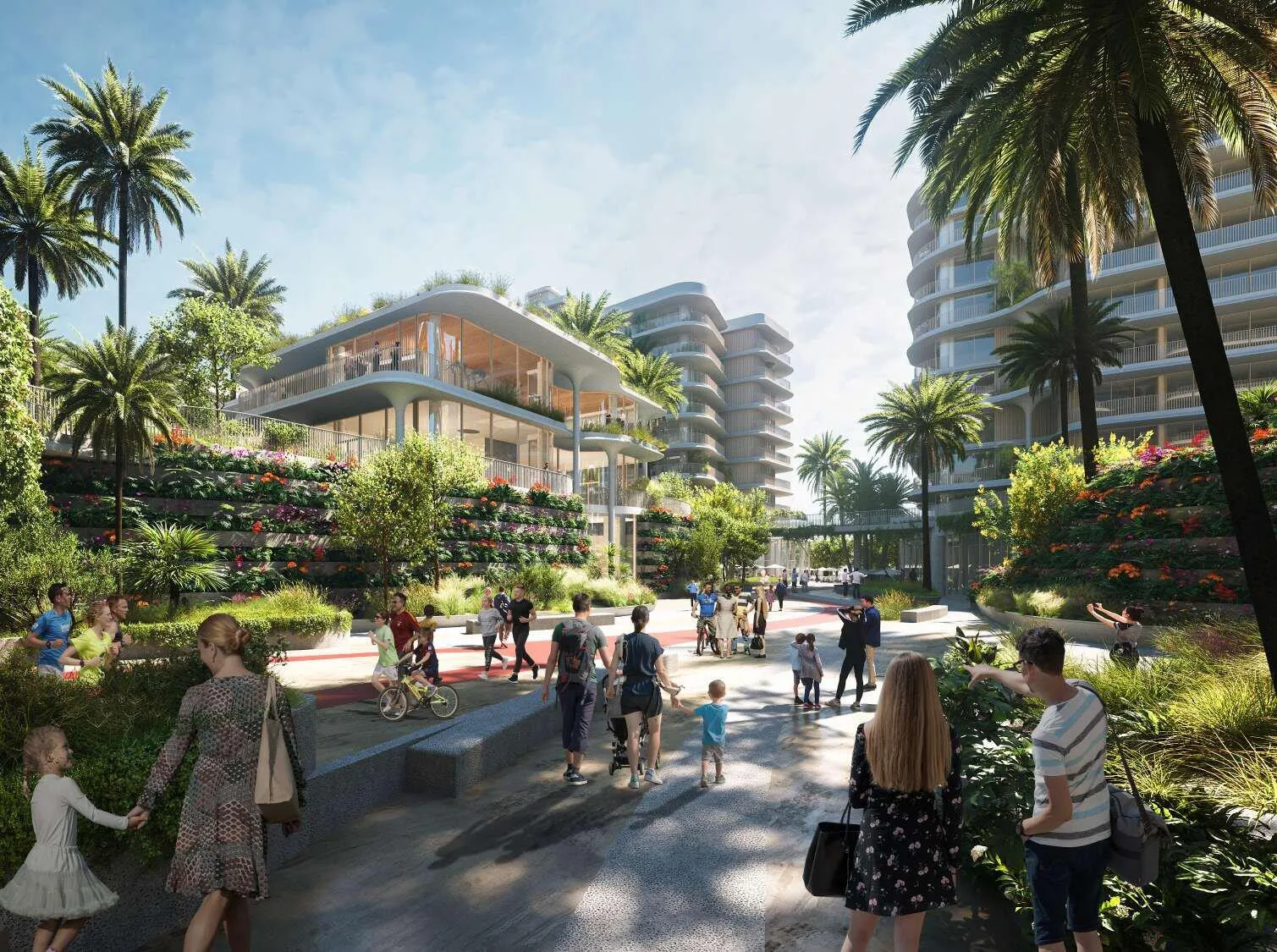 Прогулочная аллея в саду Mamsha Gardens с семьями и детьми