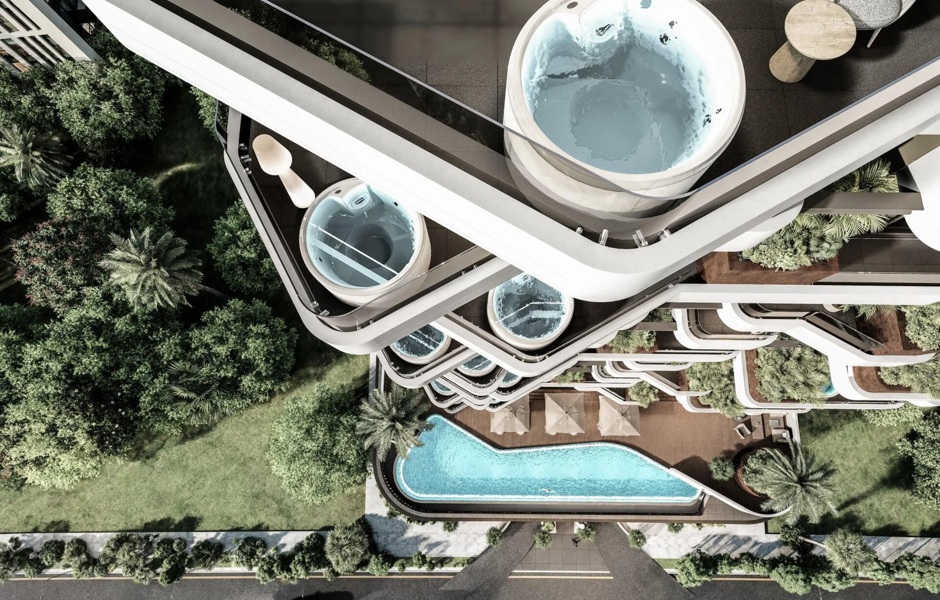Бассейны Marea Residences с высоты